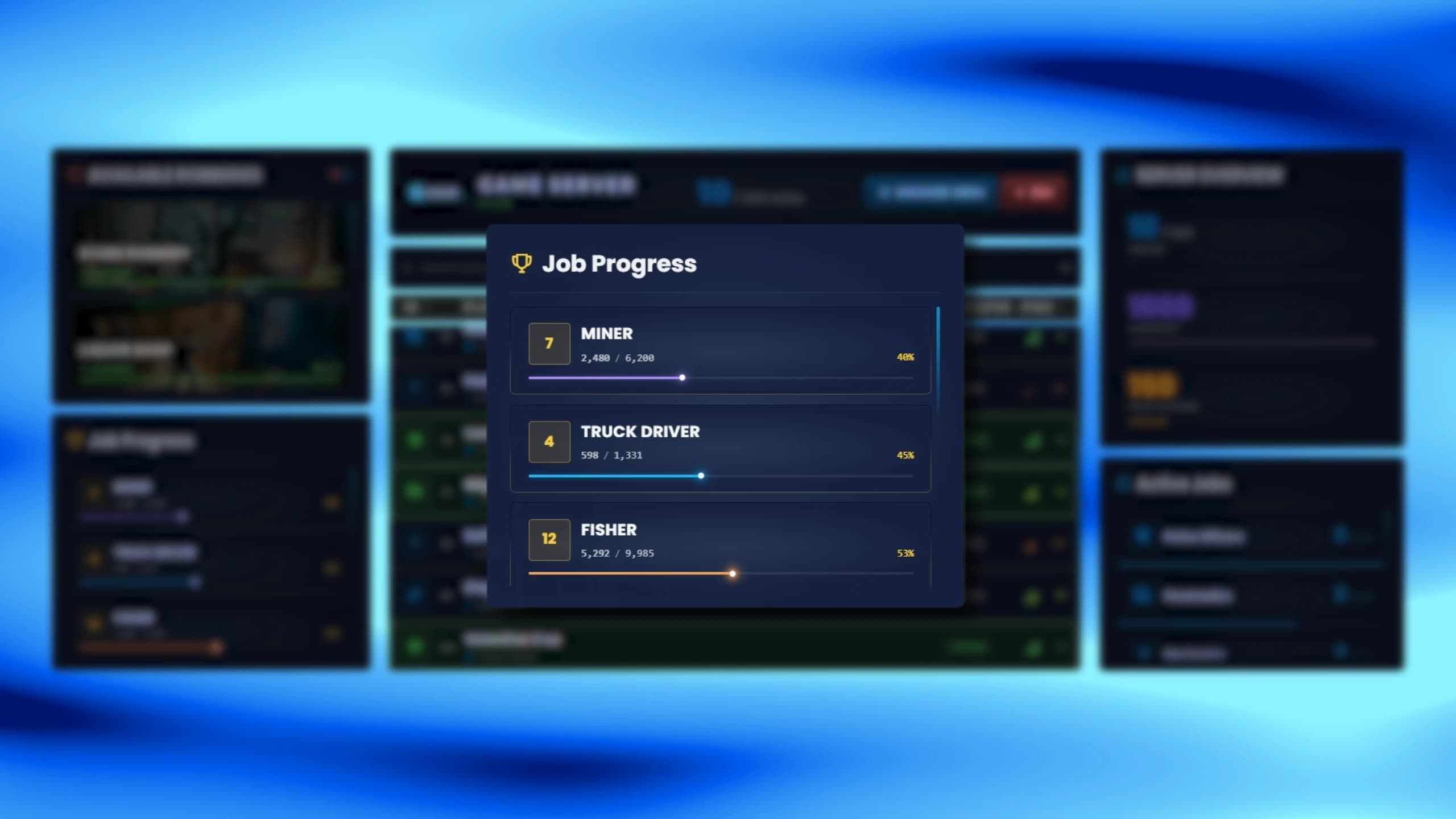 Redesigned FiveM scoreboard showing online players, ping and jobs on duty