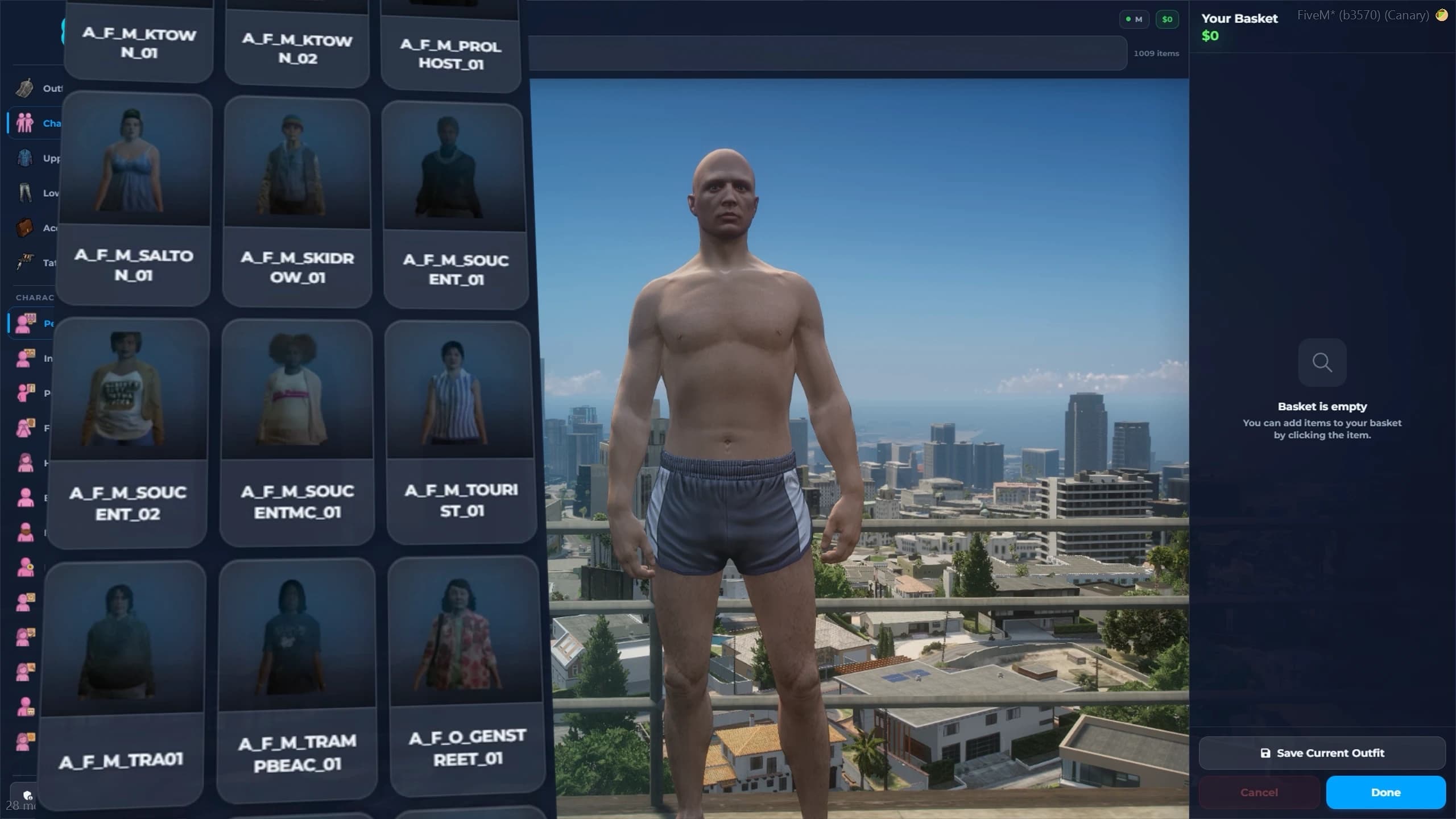 Quasar Appearance 2.0 FiveM character customization menu with clothing categories
