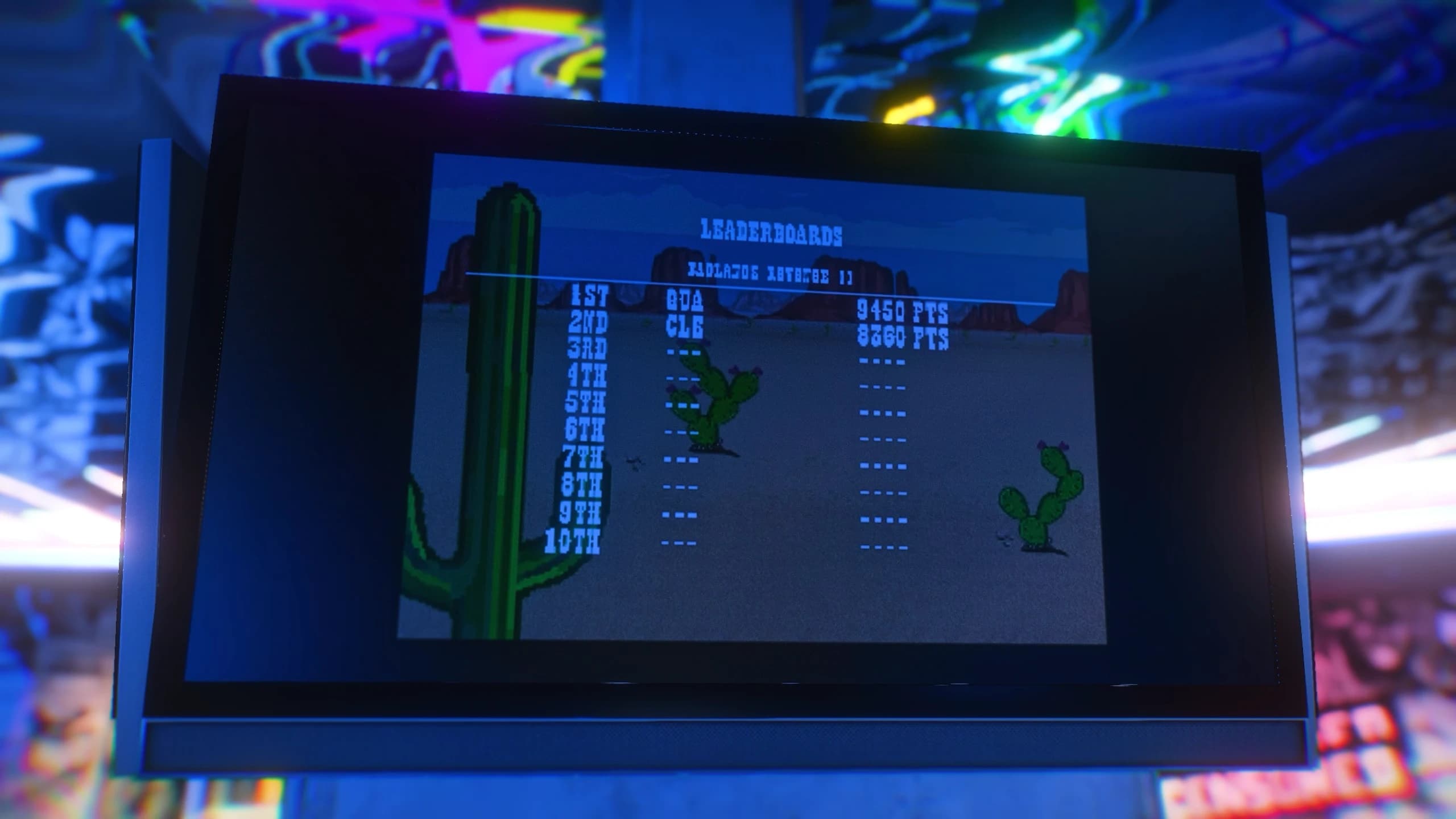 FiveM arcade leaderboards and achievements screen showing high scores in Quasar Arcade Creator