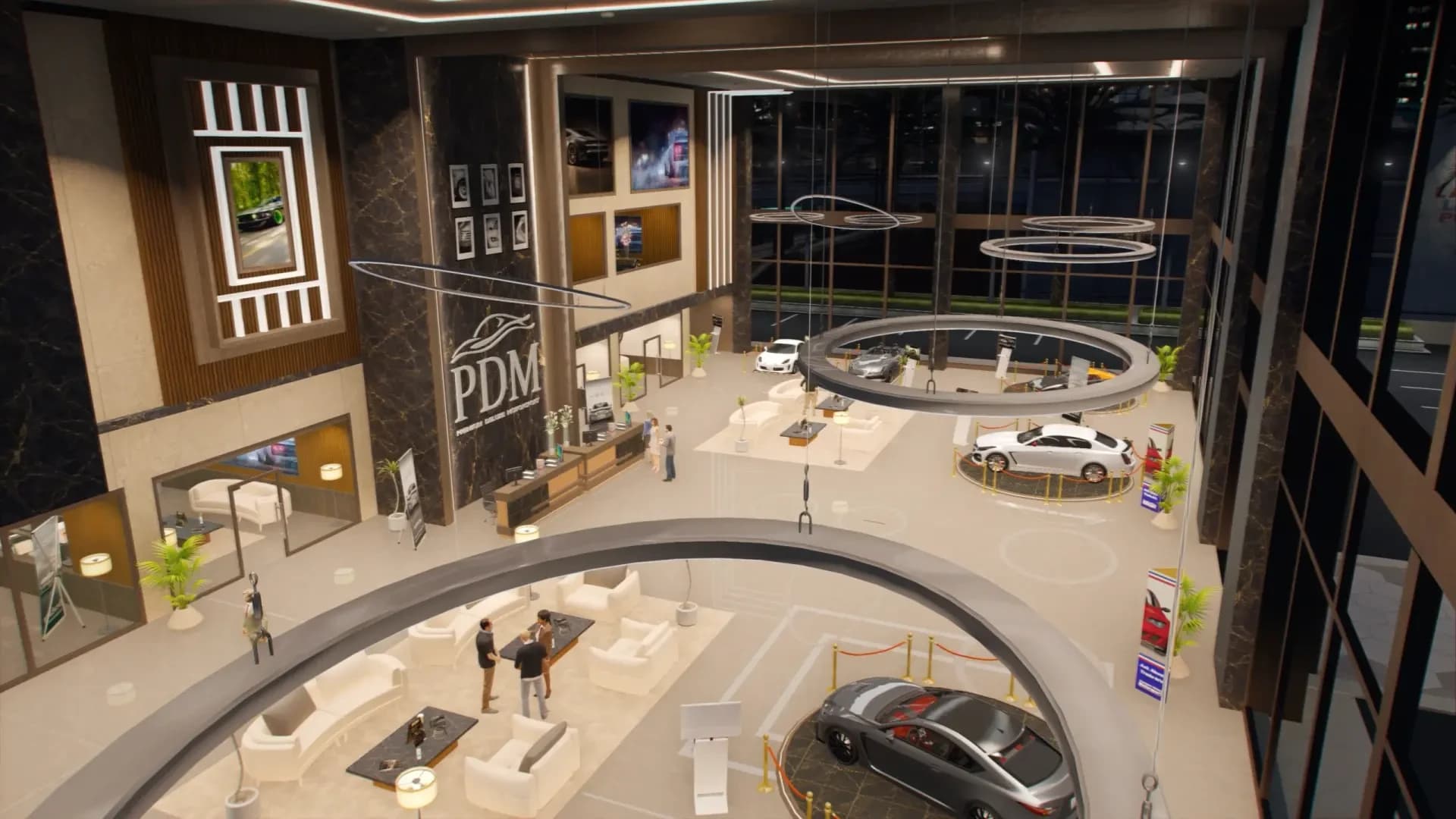 Premium Deluxe Motorsport FiveM car dealership MLO with a large showroom and vehicles on display
