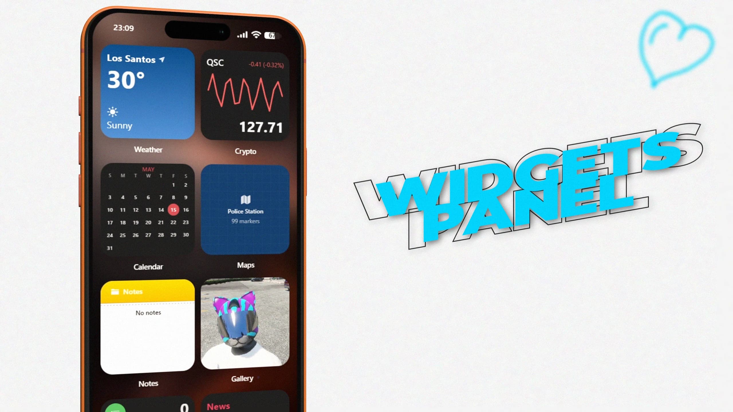 FiveM Smartphone V3 widget center with customizable widgets, swipe navigation, and modern React mobile interface for ESX QB-Core and Qbox servers