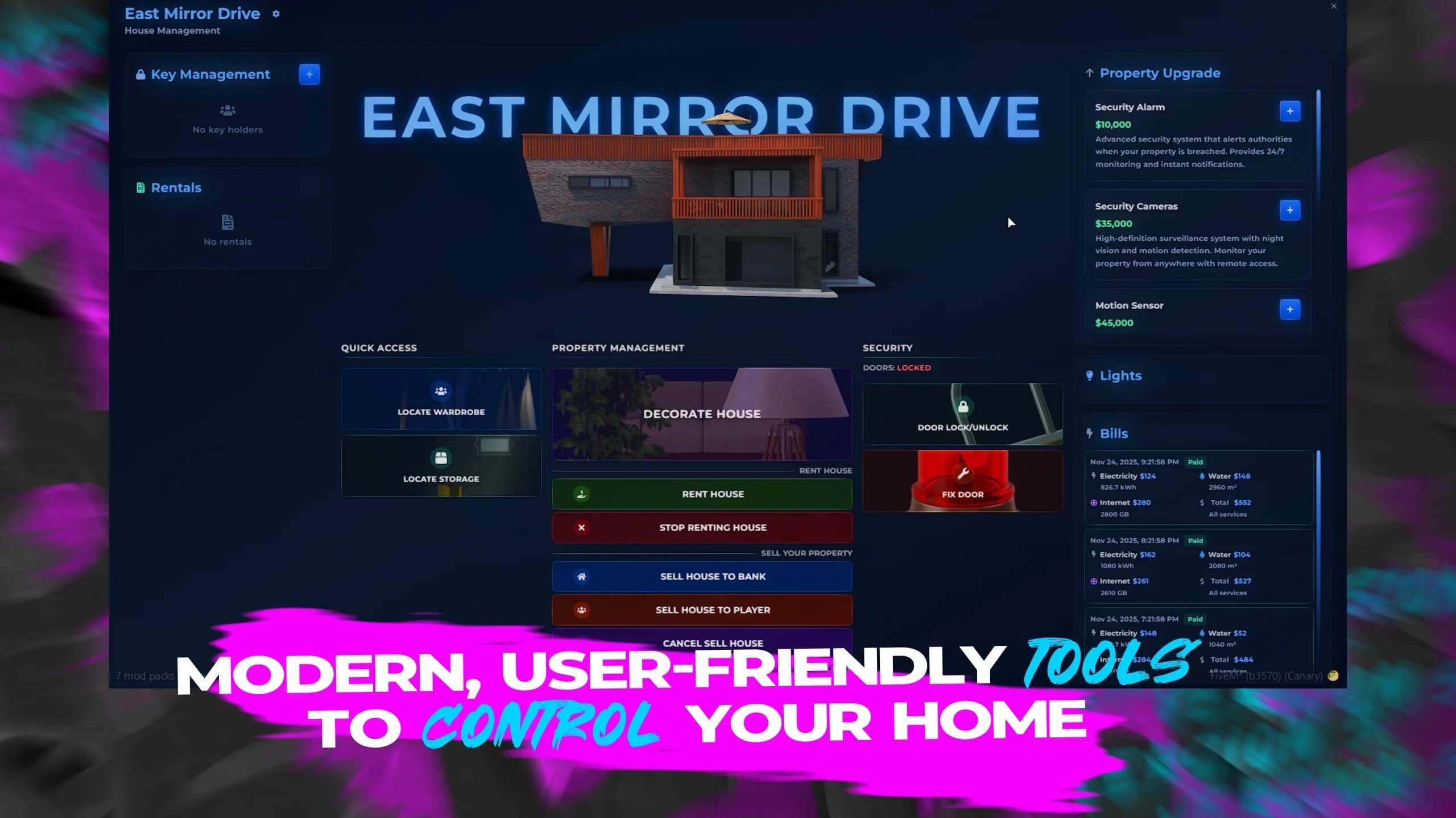 Build a next-level RP world with a premium FiveM Housing System — dynamic interiors, custom shells, furniture placement, garages, and full ESX/QB/QBCore/QBox support.