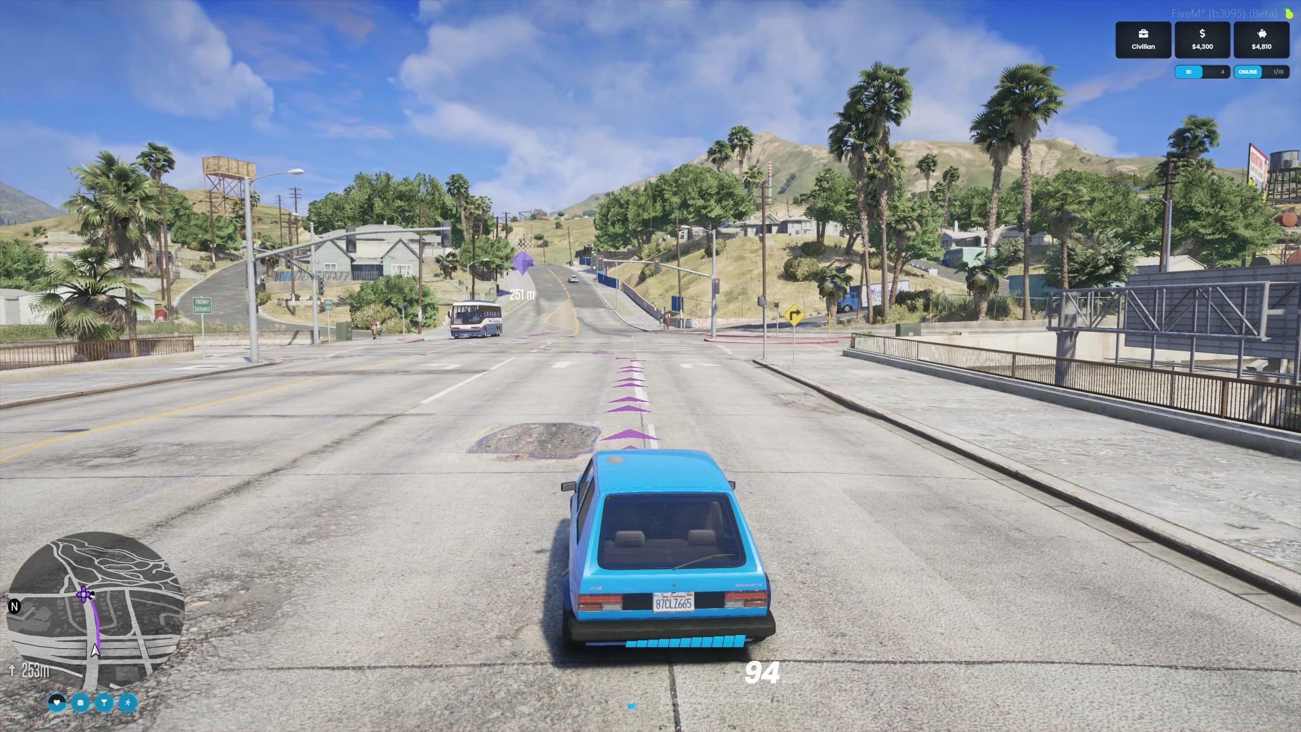 FiveM waypoint script showing a GPS route and shared team markers