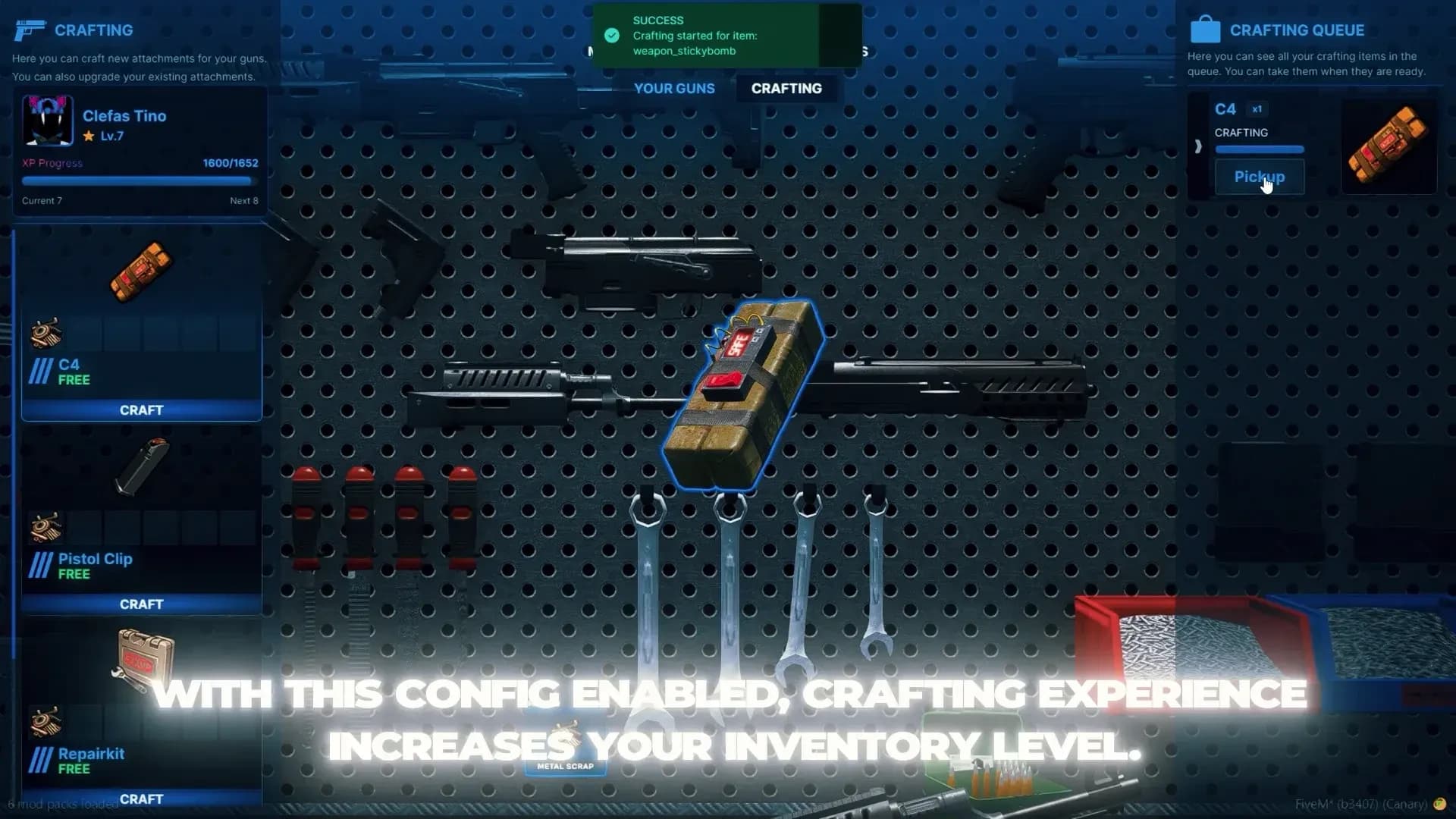 FiveM Quasar Crafting system advanced crafting tables recipes weapons items roleplay server