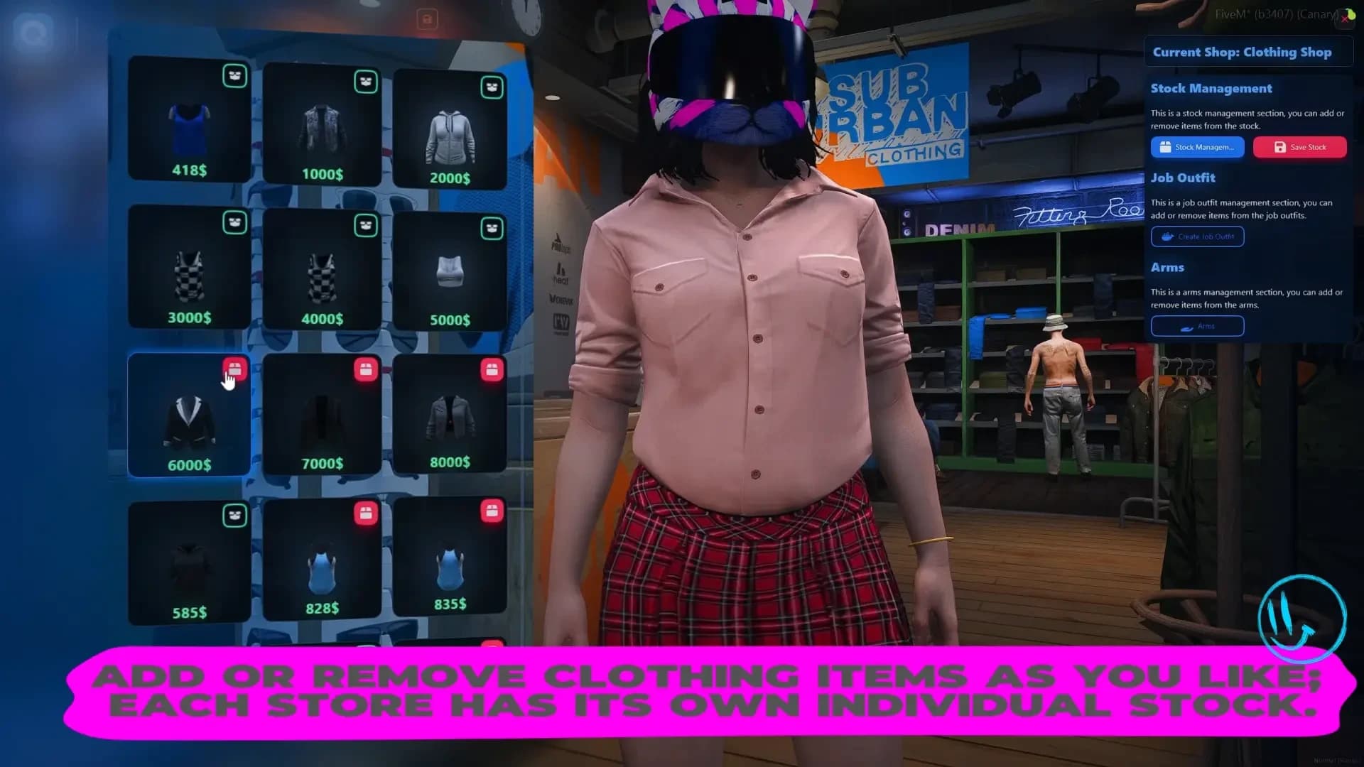 FiveM Quasar Appearance dynamic stock system clothing shop management roleplay server customization