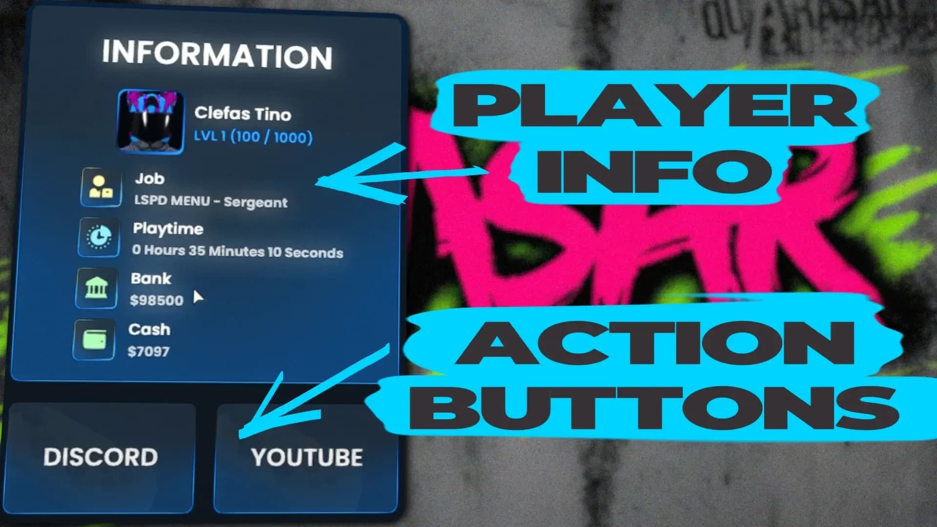 FiveM Quasar Inventory player info system character stats panel escape menu roleplay UI