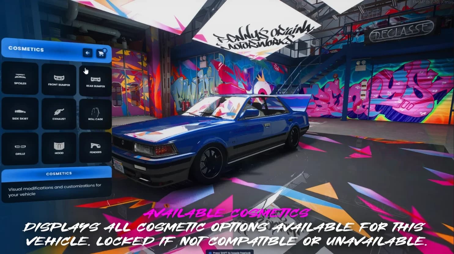 FiveM Quasar Mechanic tuning zones system custom locations vehicle upgrades roleplay garages