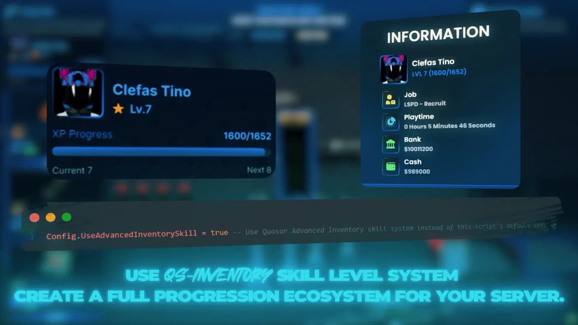 FiveM Quasar Crafting XP system progression cooldown recipes crafting roleplay system