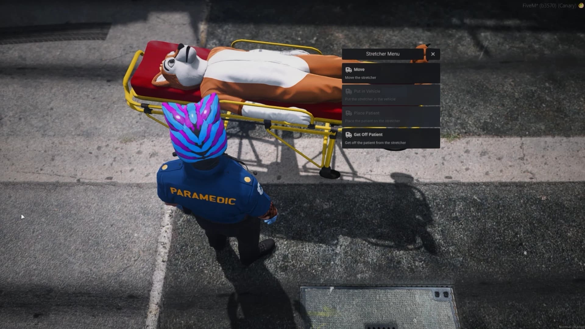 Advanced FiveM stretcher system with EMS paramedics transporting injured patients realistically inside Quasar Medical Creator, immersive ambulance roleplay gameplay, hospital emergency interactions, realistic medical transportation mechanics, modern EMS features, detailed ambulance system for ESX QB-Core and Qbox FiveM servers.