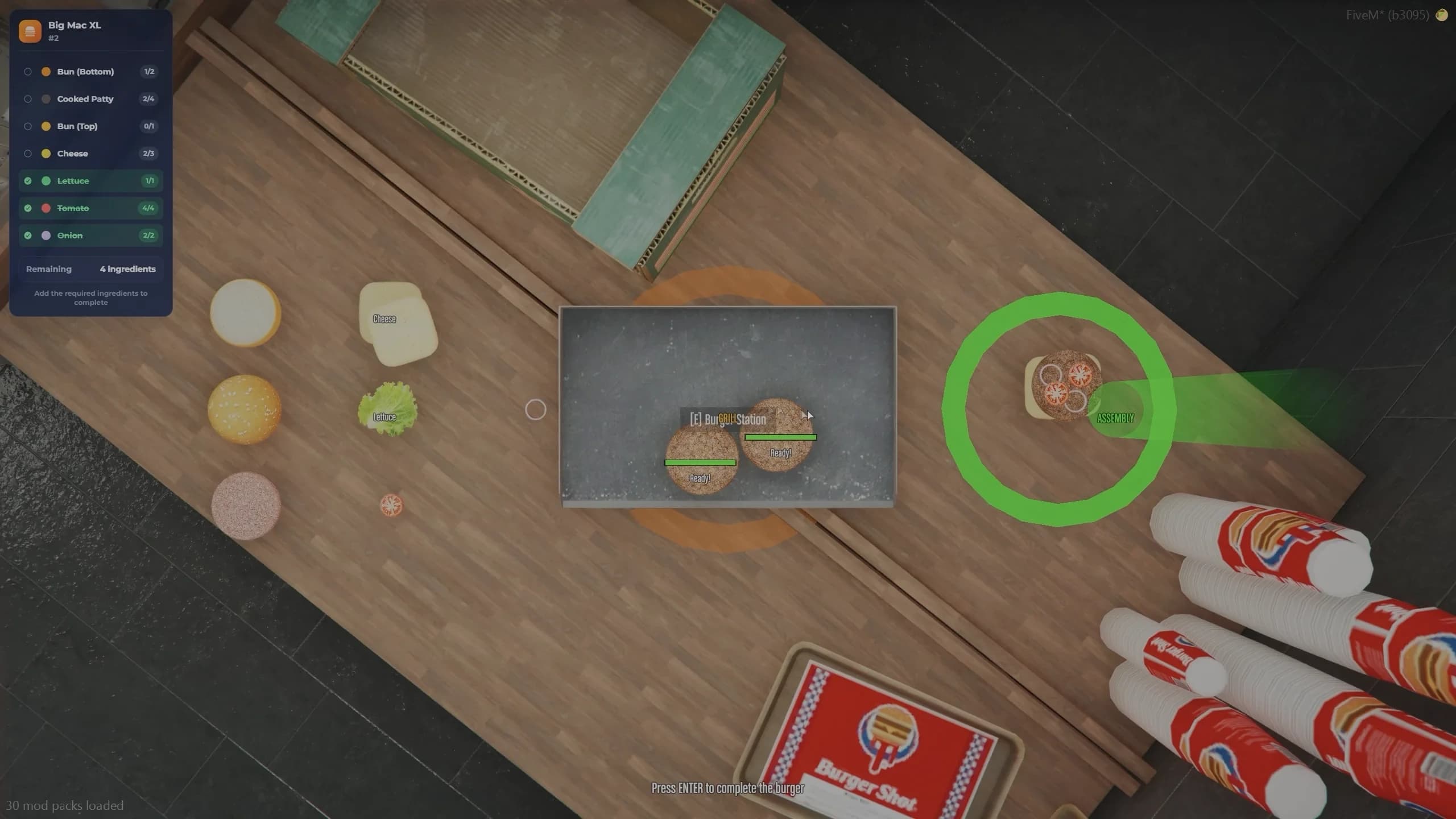 FiveM manual burger cooking system ESX QBCore QBox realistic food preparation gameplay kitchen roleplay interface