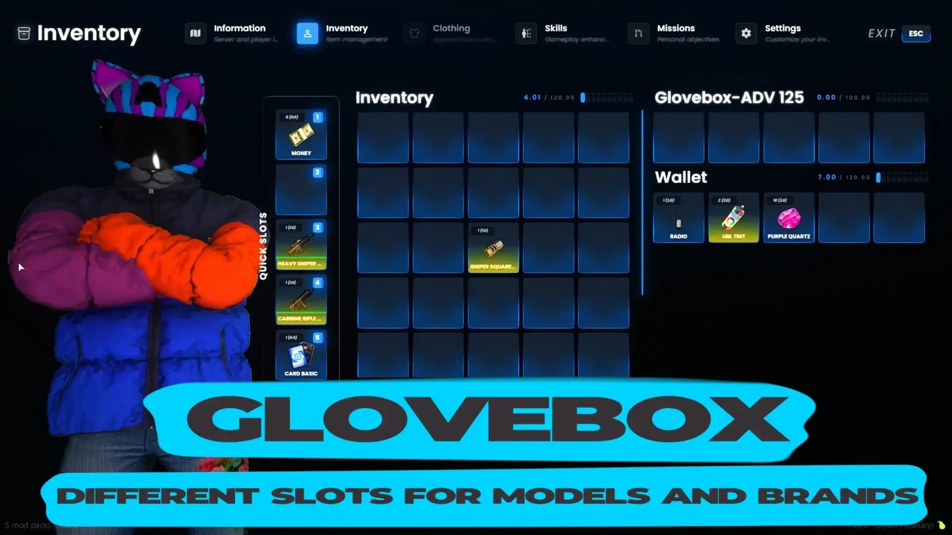 FiveM Quasar Inventory vehicle storage trunk glovebox system immersive interaction roleplay inventory