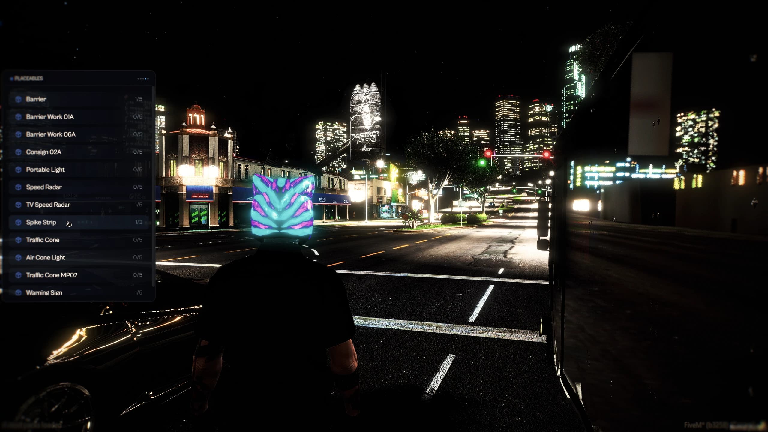FiveM police placeable objects system with traffic cones barriers spike strips CCTV cameras and interactive tools for traffic control and roleplay operations