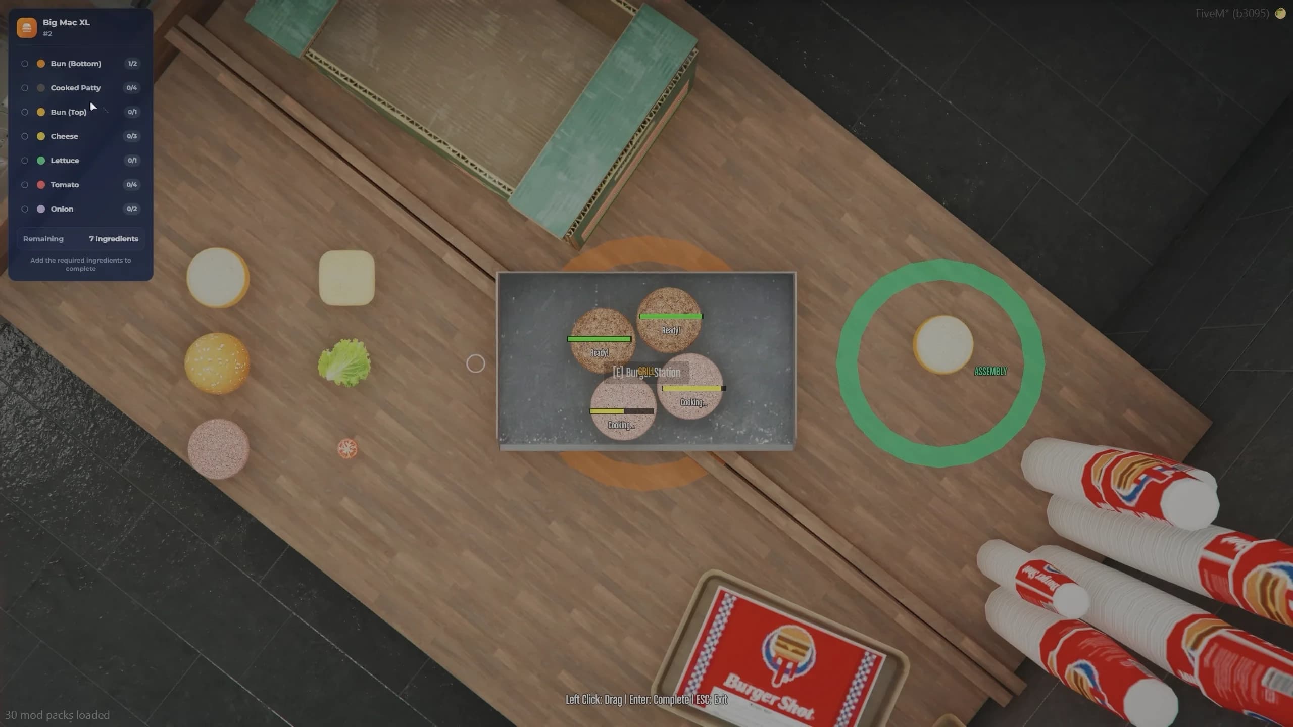 FiveM burger cooking minigame system ESX QBCore QBox interactive food gameplay roleplay kitchen interface