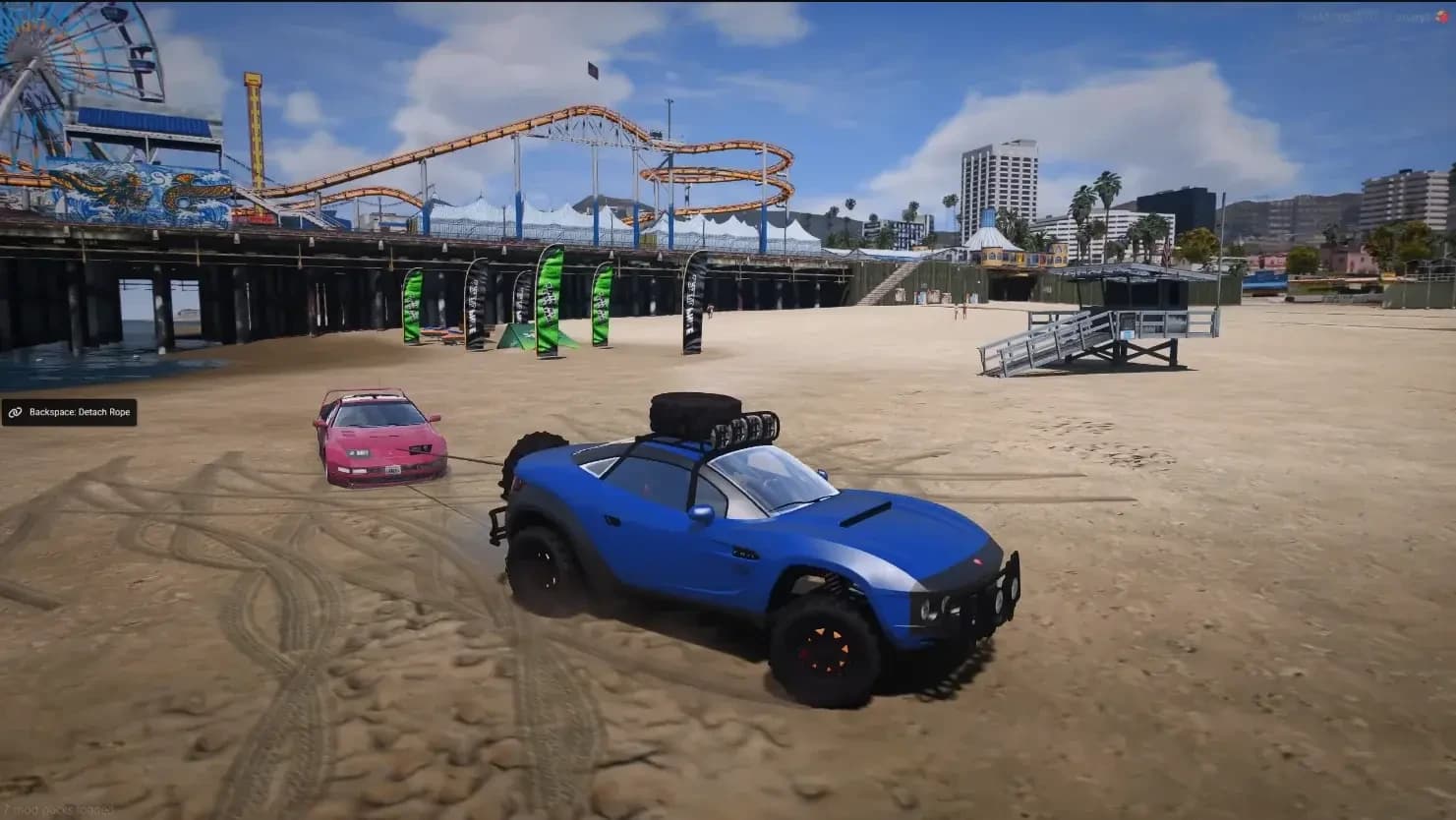 FiveM Quasar Mechanic vehicle sinking system mud sand terrain recovery rope towing roleplay physics cars