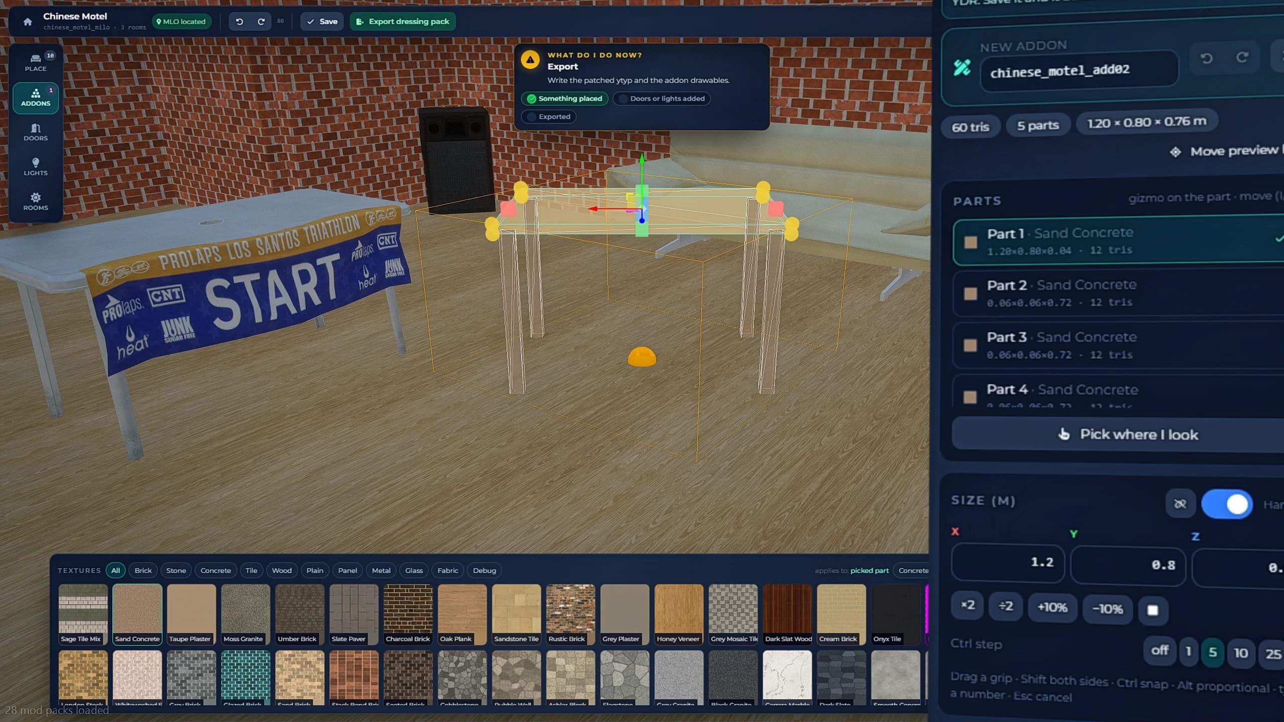 FiveM MLO Editor placing and rotating props inside an existing interior using the gizmo