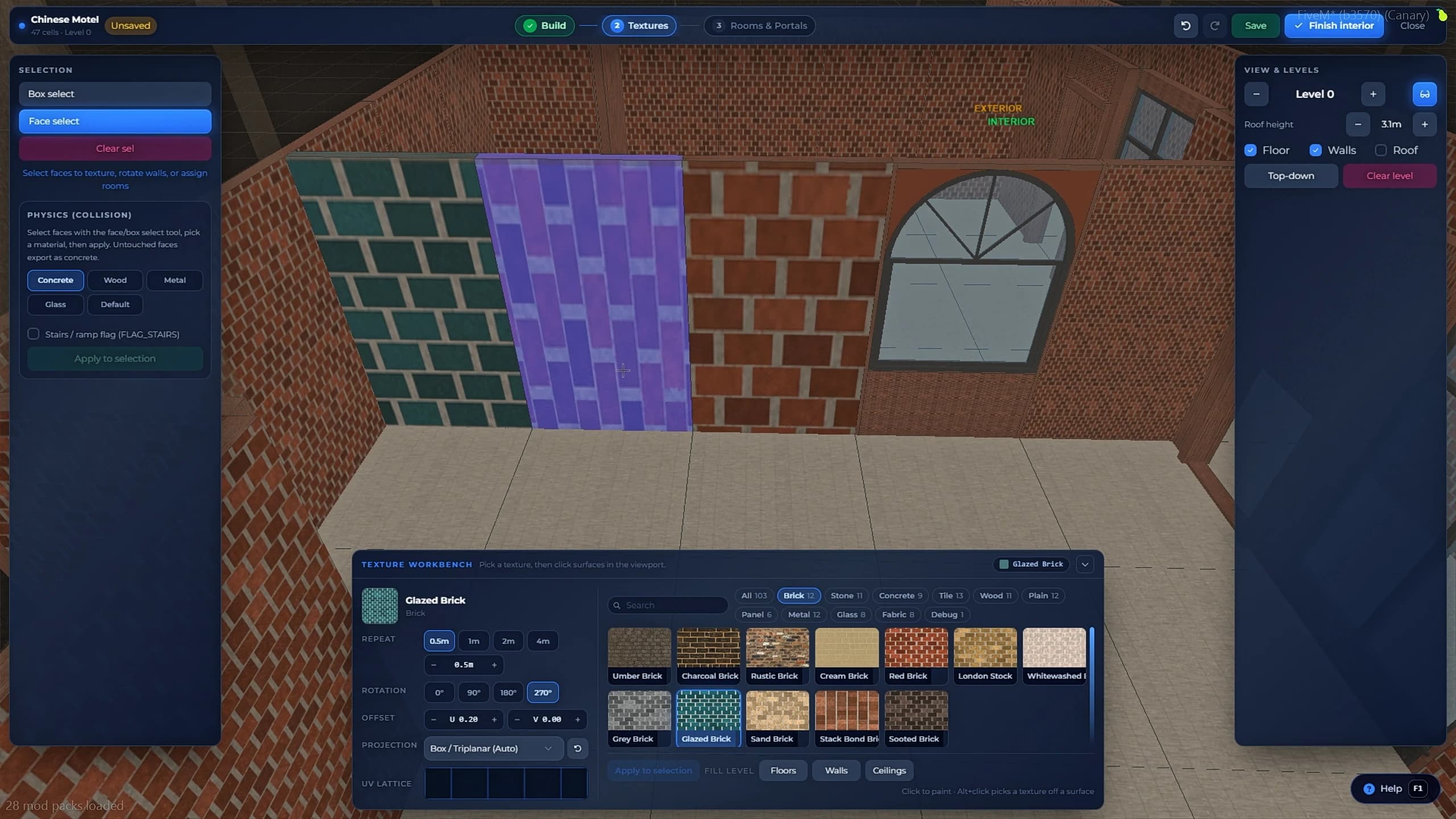 FiveM MLO Creator painting an interior floor while the walls generate automatically in-game