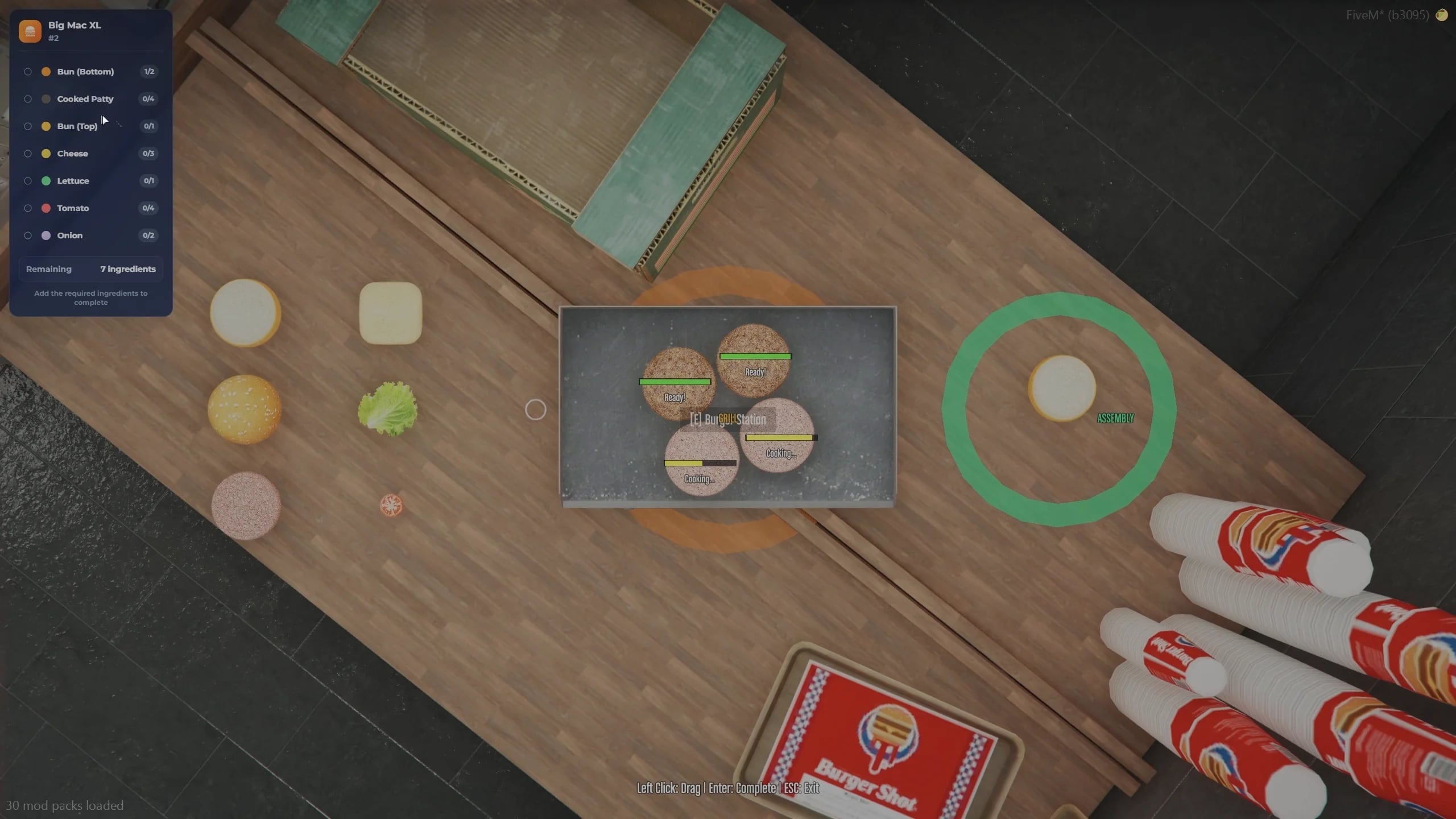 FiveM burger cooking minigame system ESX QBCore QBox interactive food gameplay roleplay kitchen interface