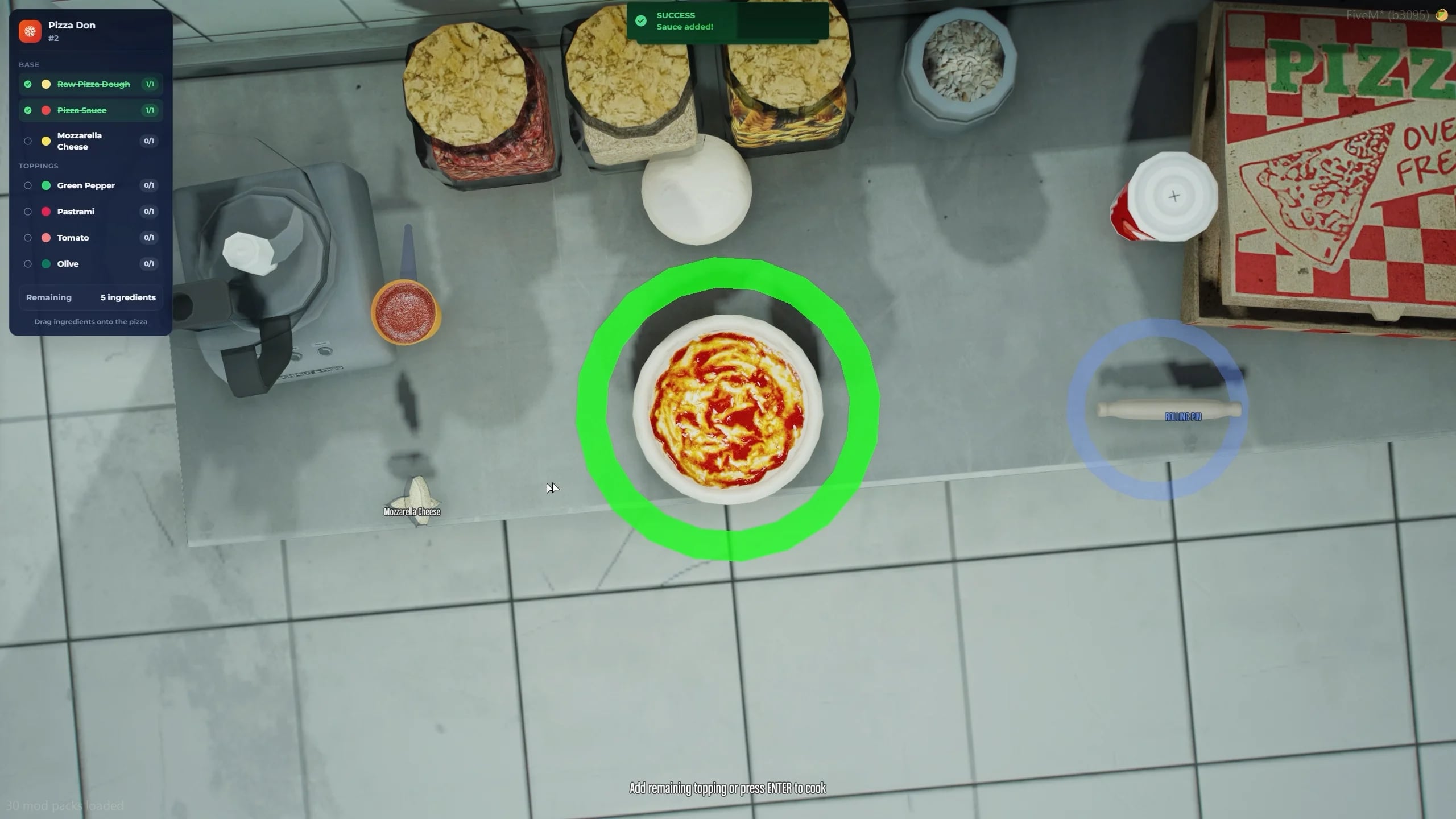 FiveM pizza cooking minigame system ESX QBCore QBox interactive food gameplay restaurant roleplay kitchen interface