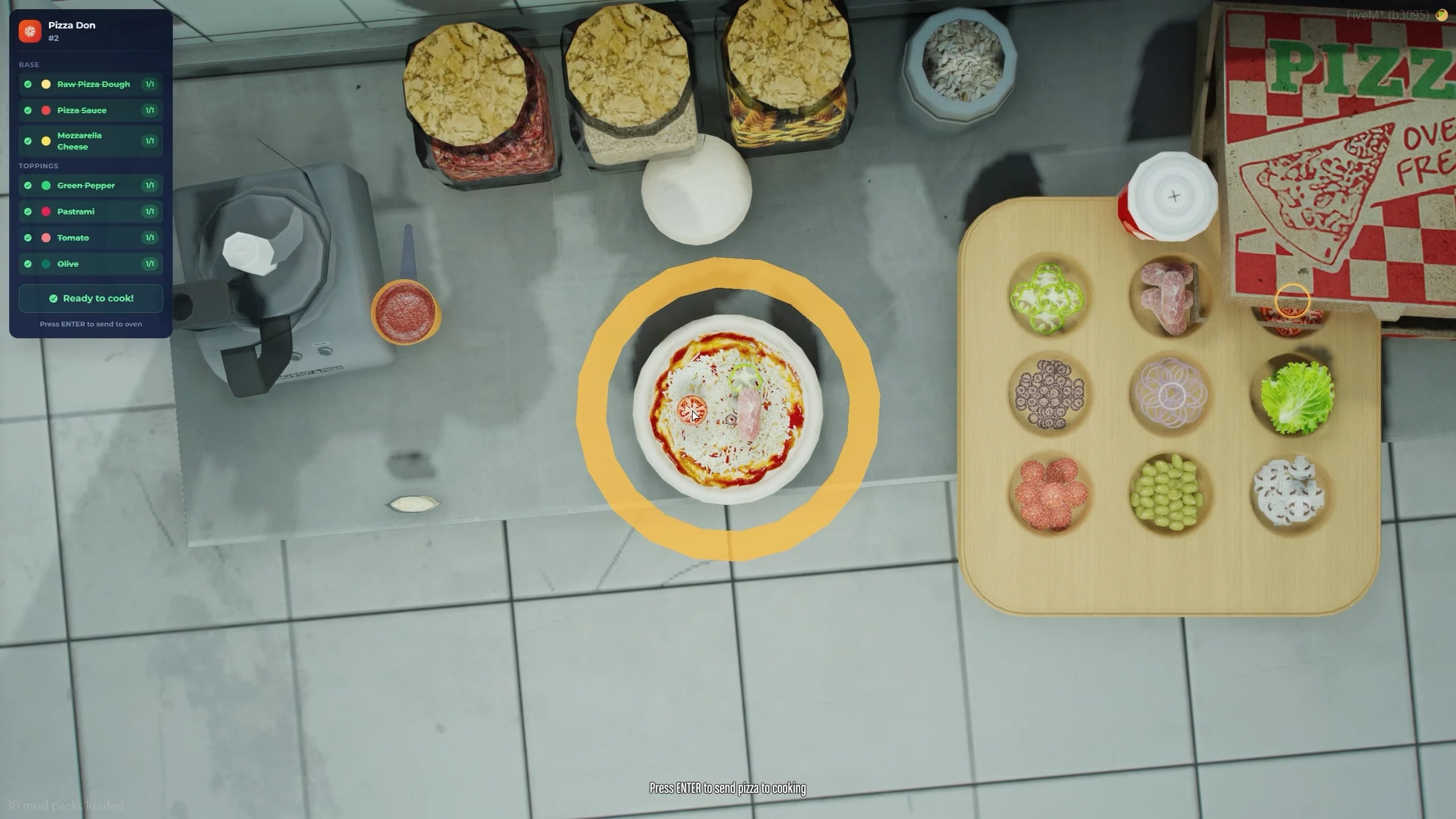 FiveM custom pizza creation system ESX QBCore QBox food customization ingredients cooking roleplay gameplay interface