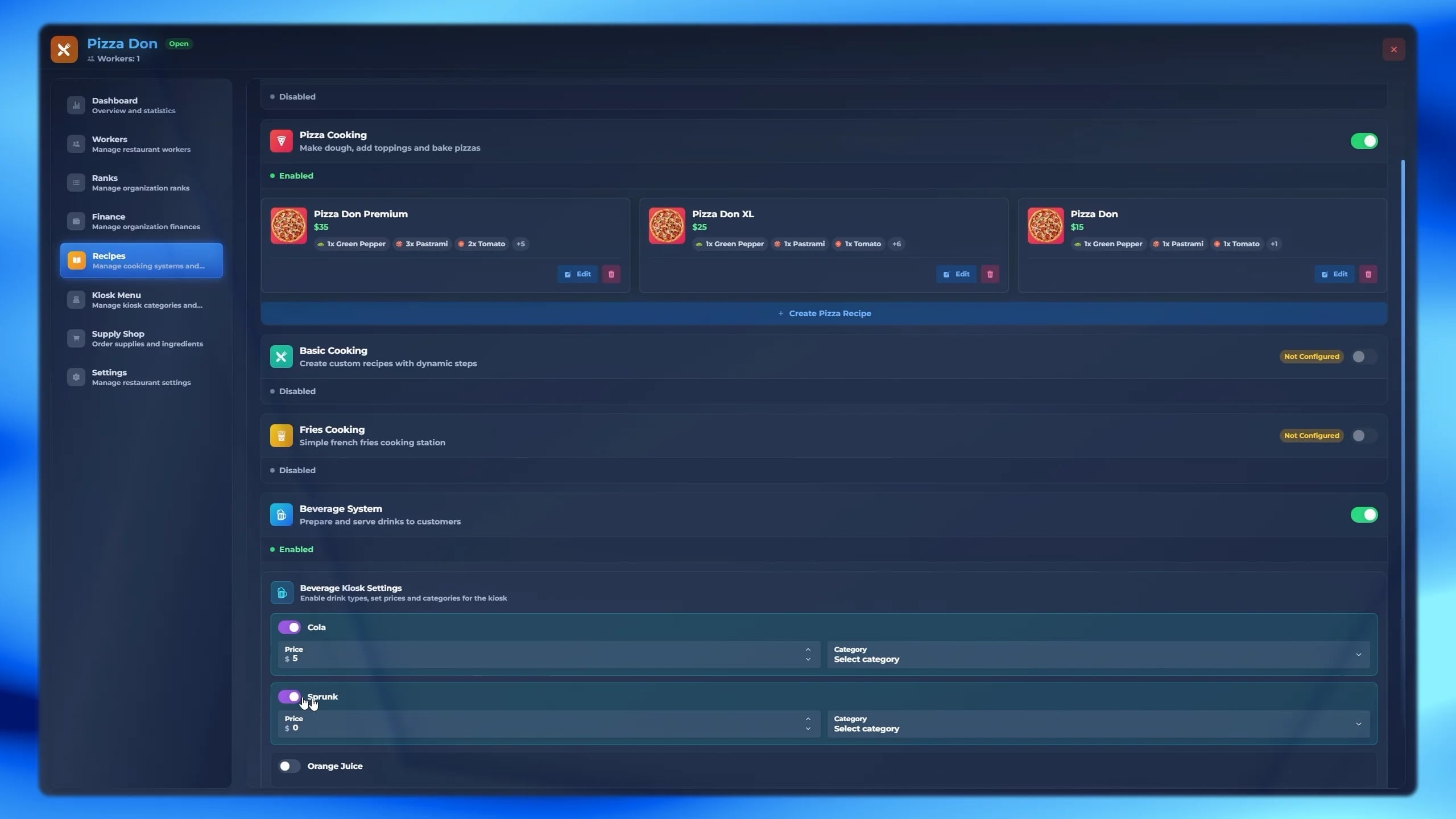 FiveM menu categories system restaurant UI ESX QBCore QBox food menu organization roleplay interface