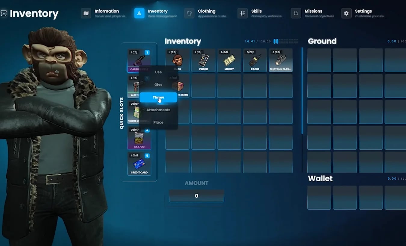A modern FiveM Inventory Script built for ESX / QBCore / QB / QBox. Fast, clean and fully customizable with items, metadata, hotbars, and crafting support.