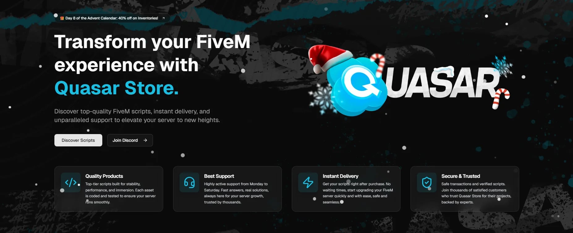 Discover premium FiveM addons and scripts from Quasar Store — optimized systems for GTA RP, Keymaster-ready resources, and fast integration for any server.