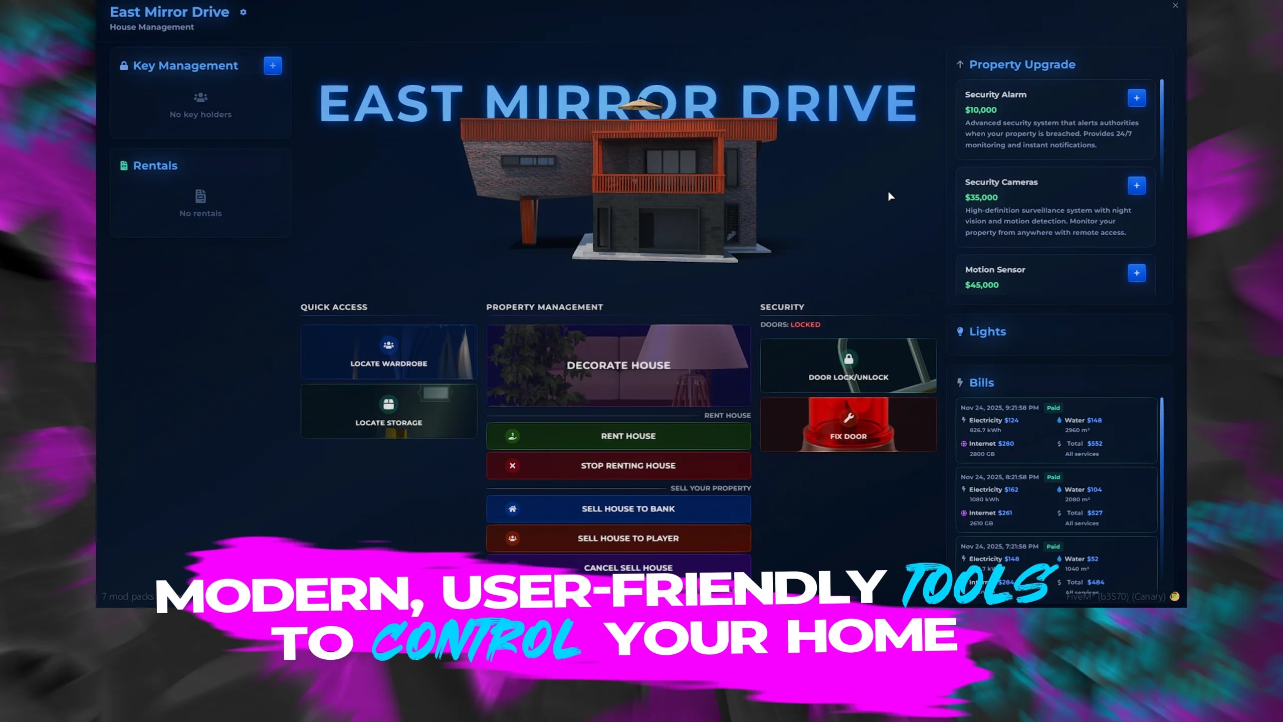 Build a next-level RP world with a premium FiveM Housing System — dynamic interiors, custom shells, furniture placement, garages, and full ESX/QB/QBCore/QBox support.