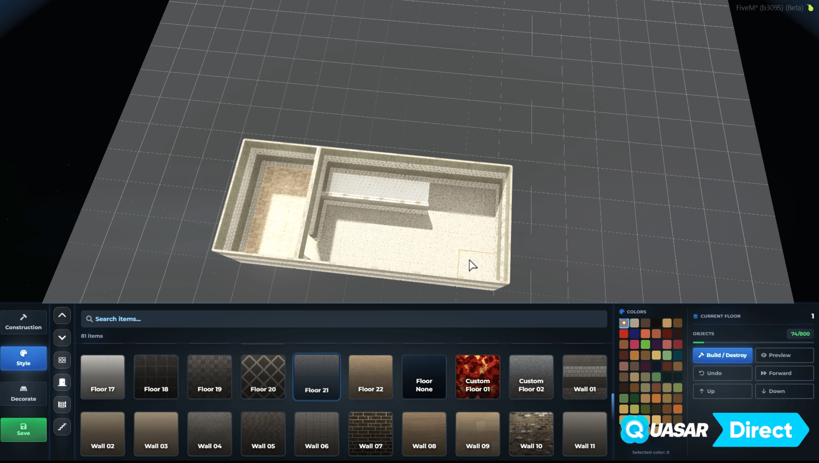 FiveM Shell Creator allowing server owners to create custom housing shells in-game without buying external assets, fully integrated with Quasar Housing and compatible with ESX, QB, QBCore and standalone FiveM servers.