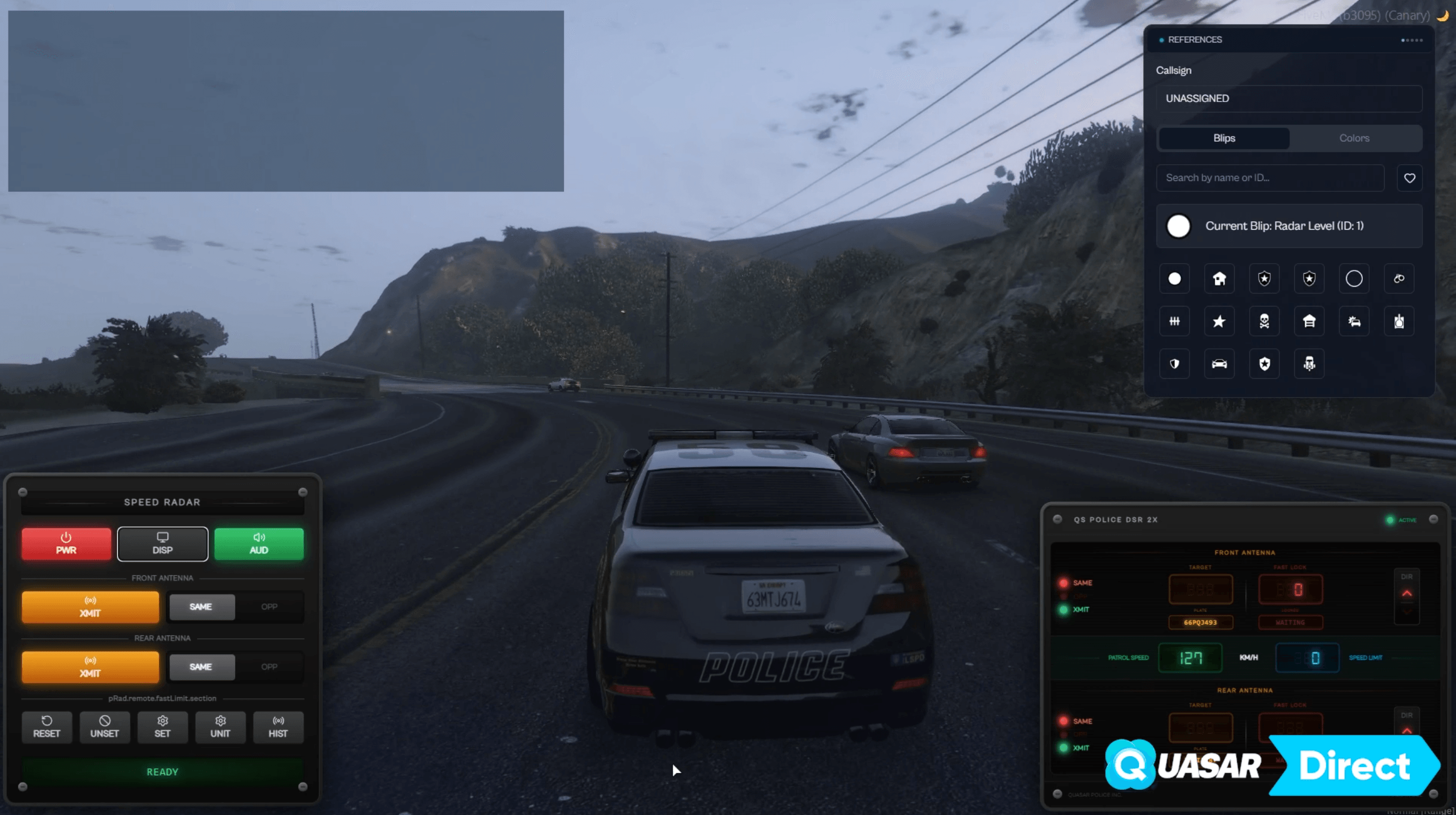 FiveM Police Creator speed radar system preview showcasing realistic traffic enforcement tools, immersive police roleplay mechanics and advanced law enforcement gameplay for ESX, QB and QBCore servers.