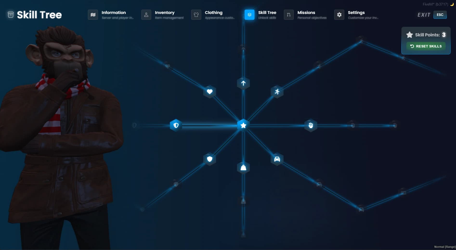 FiveM Quasar Inventory skill tree system progression abilities stats customization roleplay RPG inventory