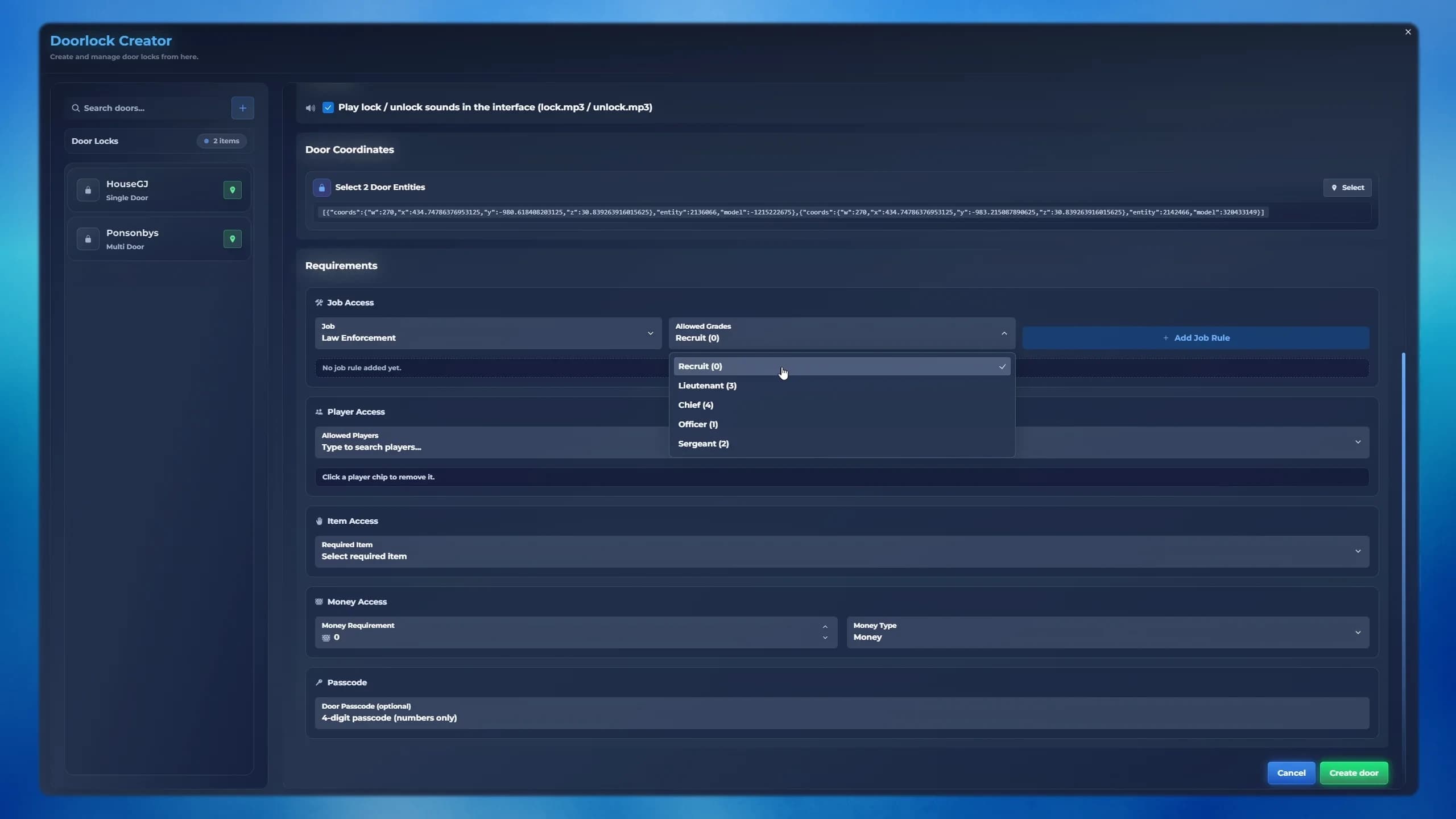 Job access control for FiveM roleplay servers