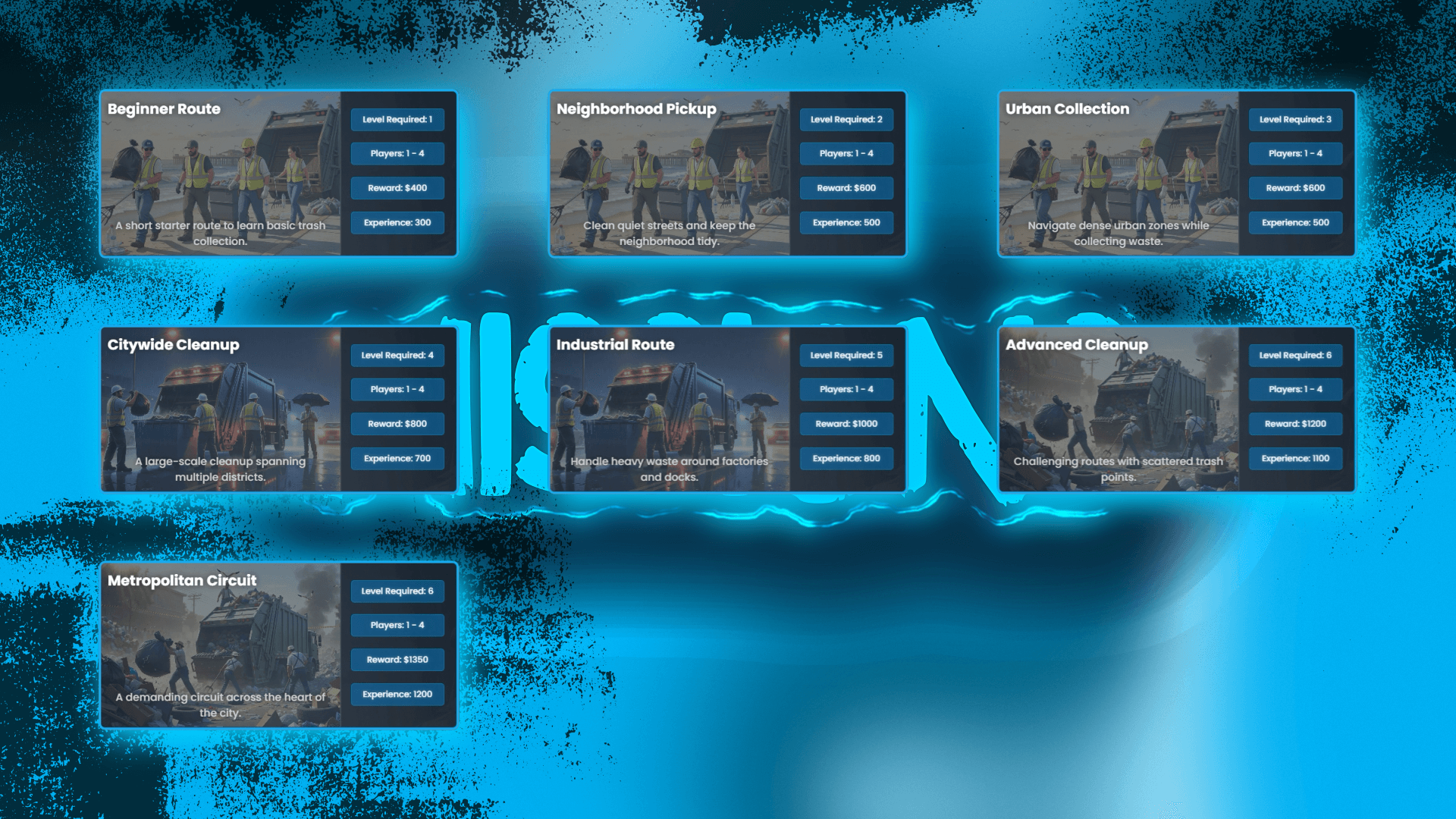 Cooperative FiveM garbage job roleplay gameplay, players complete trash routes, collect garbage bags and drive sanitation trucks in multiplayer RP servers.