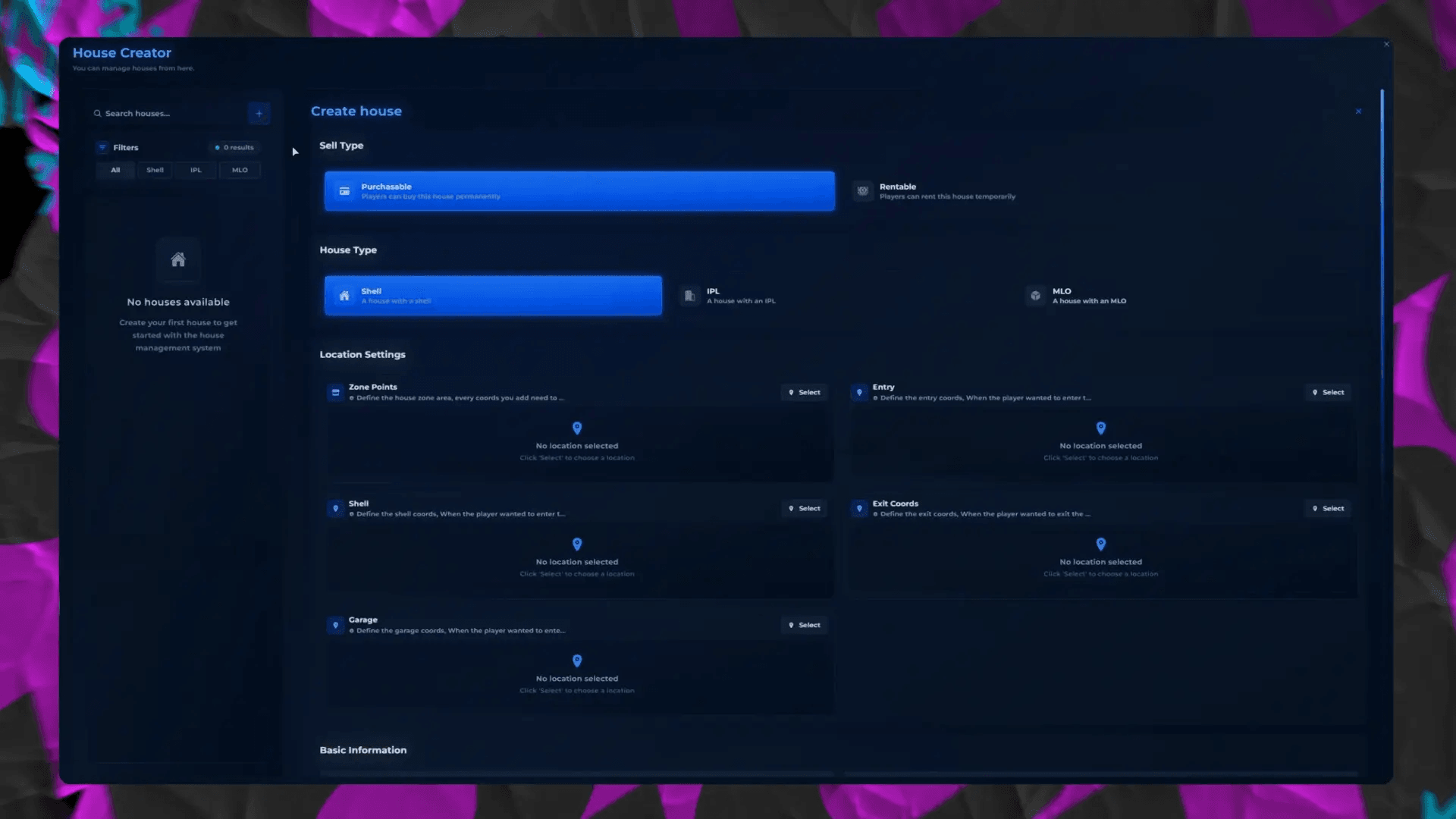 FiveM Quasar Housing script advanced property creation system IPL MLO shell villa island roleplay server housing