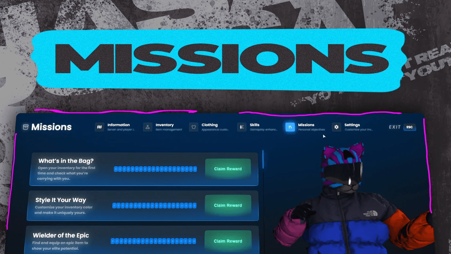 FiveM Quasar Inventory missions system escape menu objectives rewards progression roleplay UI