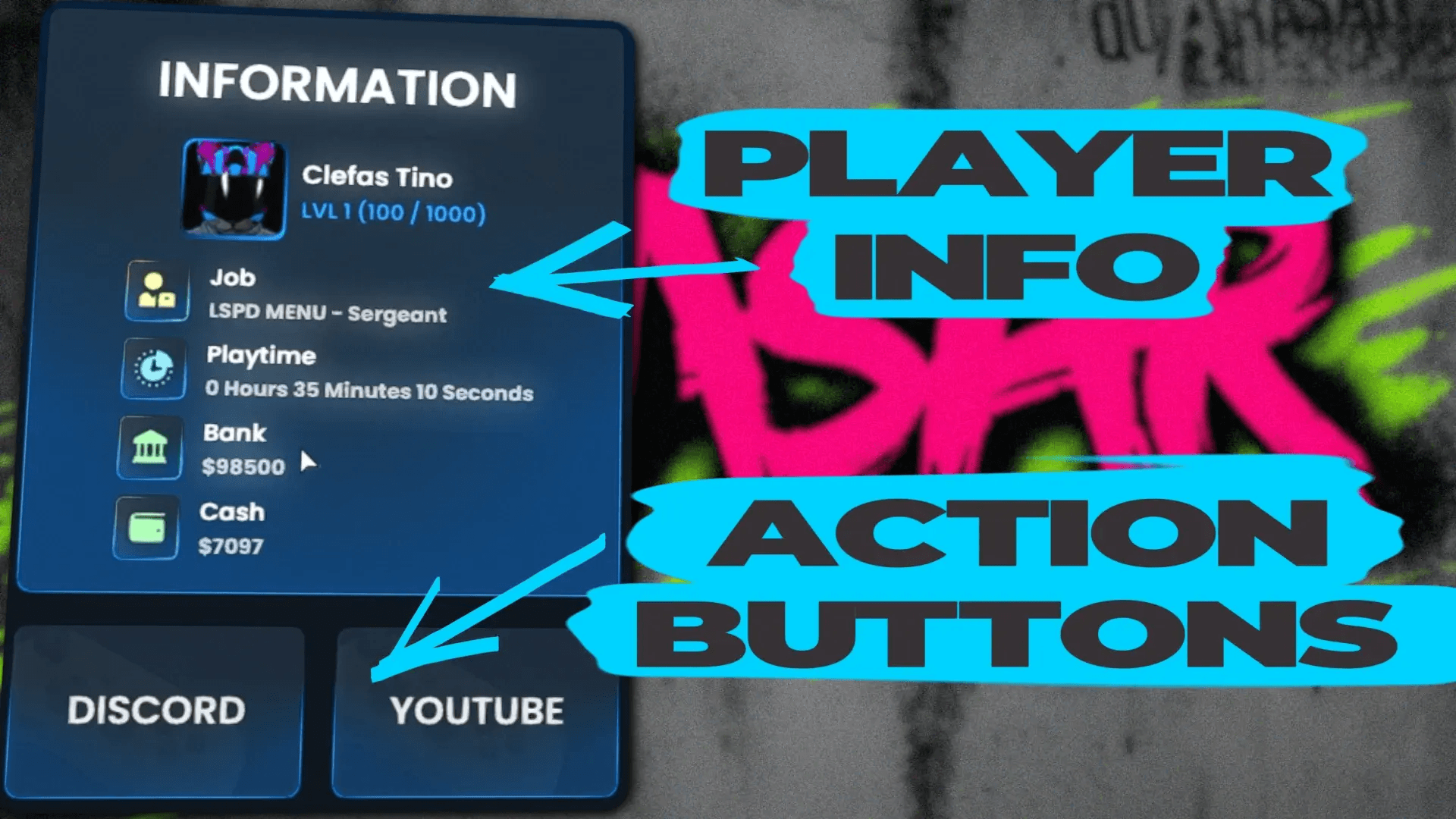 FiveM Quasar Inventory player info system character stats panel escape menu roleplay UI