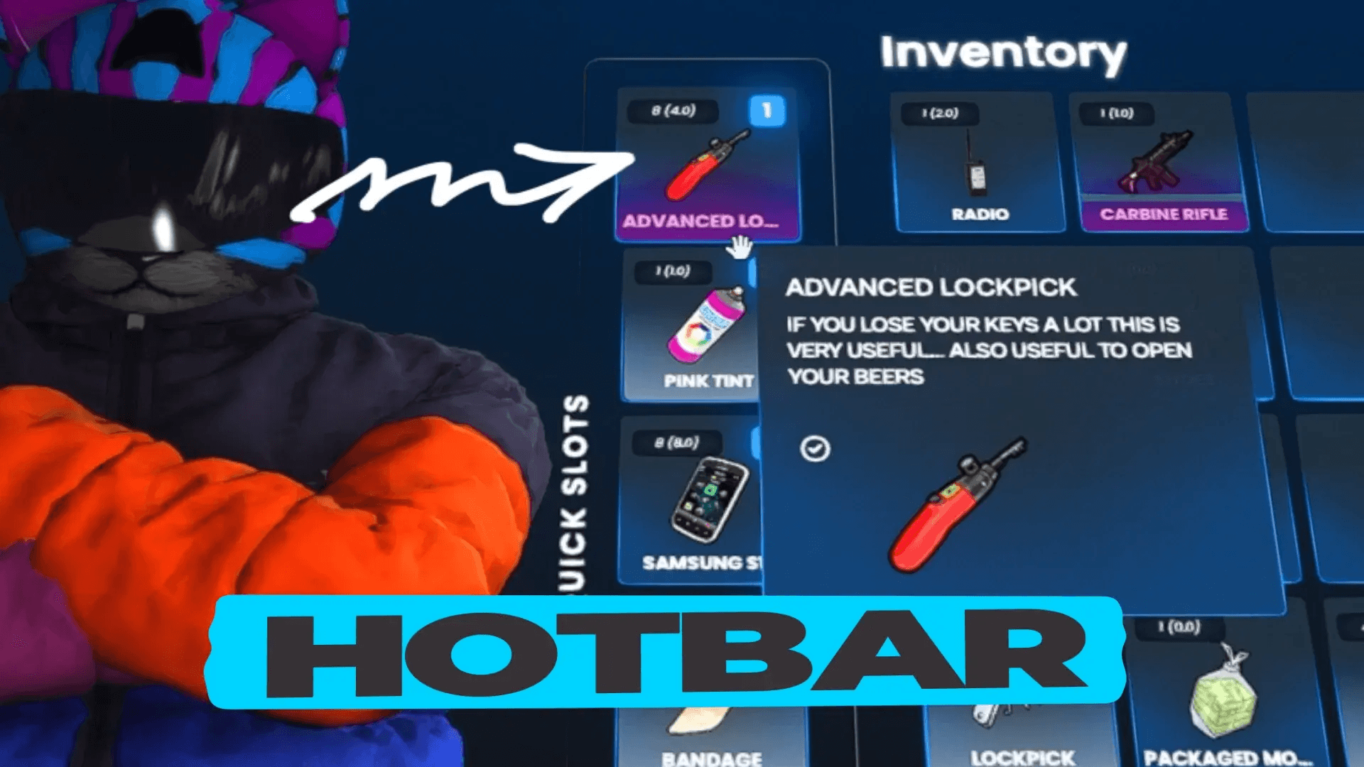 FiveM Quasar Inventory hotbar system quick access items gameplay roleplay inventory UI