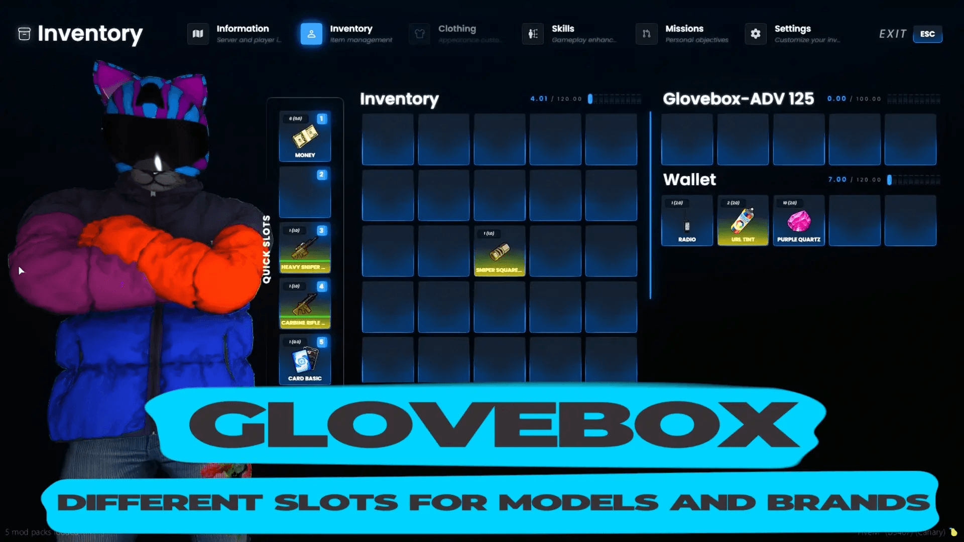 FiveM Quasar Inventory vehicle storage trunk glovebox system immersive interaction roleplay inventory