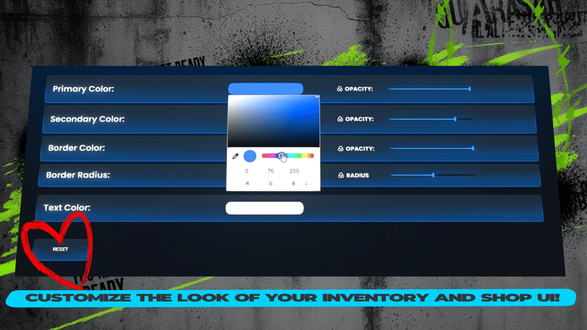 FiveM Quasar Inventory UI color customization system personalized interface roleplay inventory design