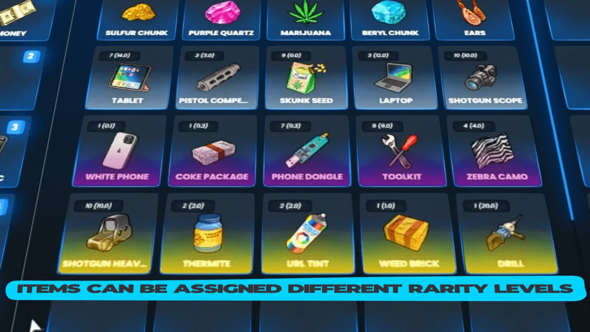 FiveM Quasar Inventory item tier system color rarity classification roleplay inventory UI