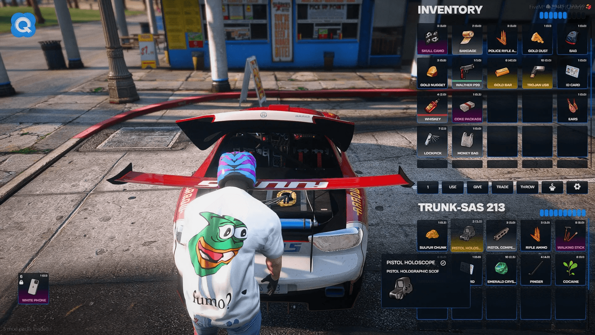 FiveM Quasar Inventory stash trunk glovebox drop system full storage support roleplay inventory