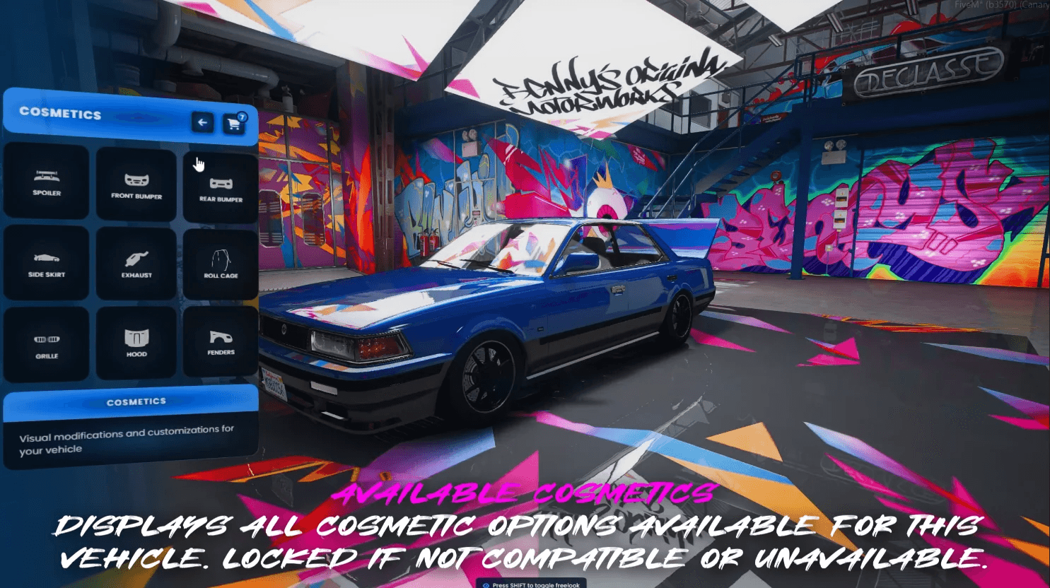 FiveM Quasar Mechanic tuning zones system custom locations vehicle upgrades roleplay garages