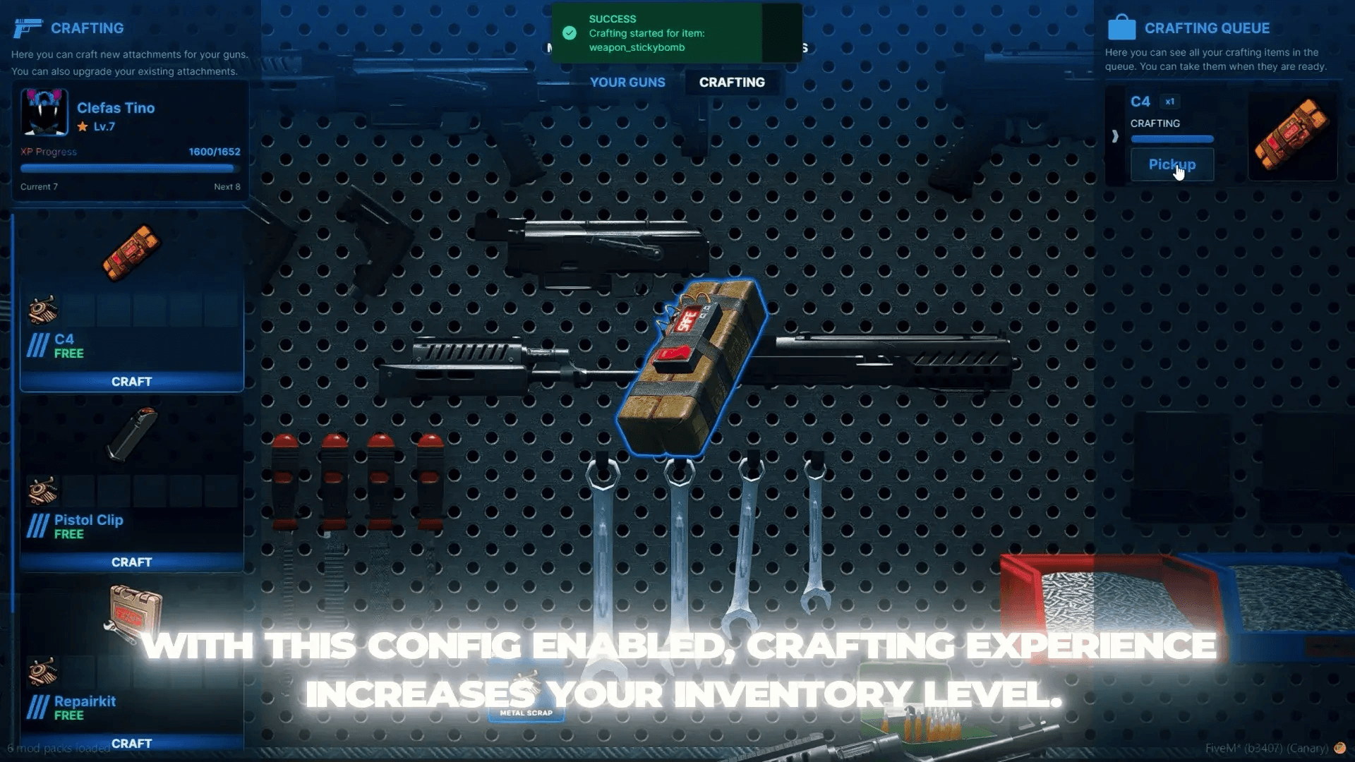 FiveM Quasar Crafting system advanced crafting tables recipes weapons items roleplay server