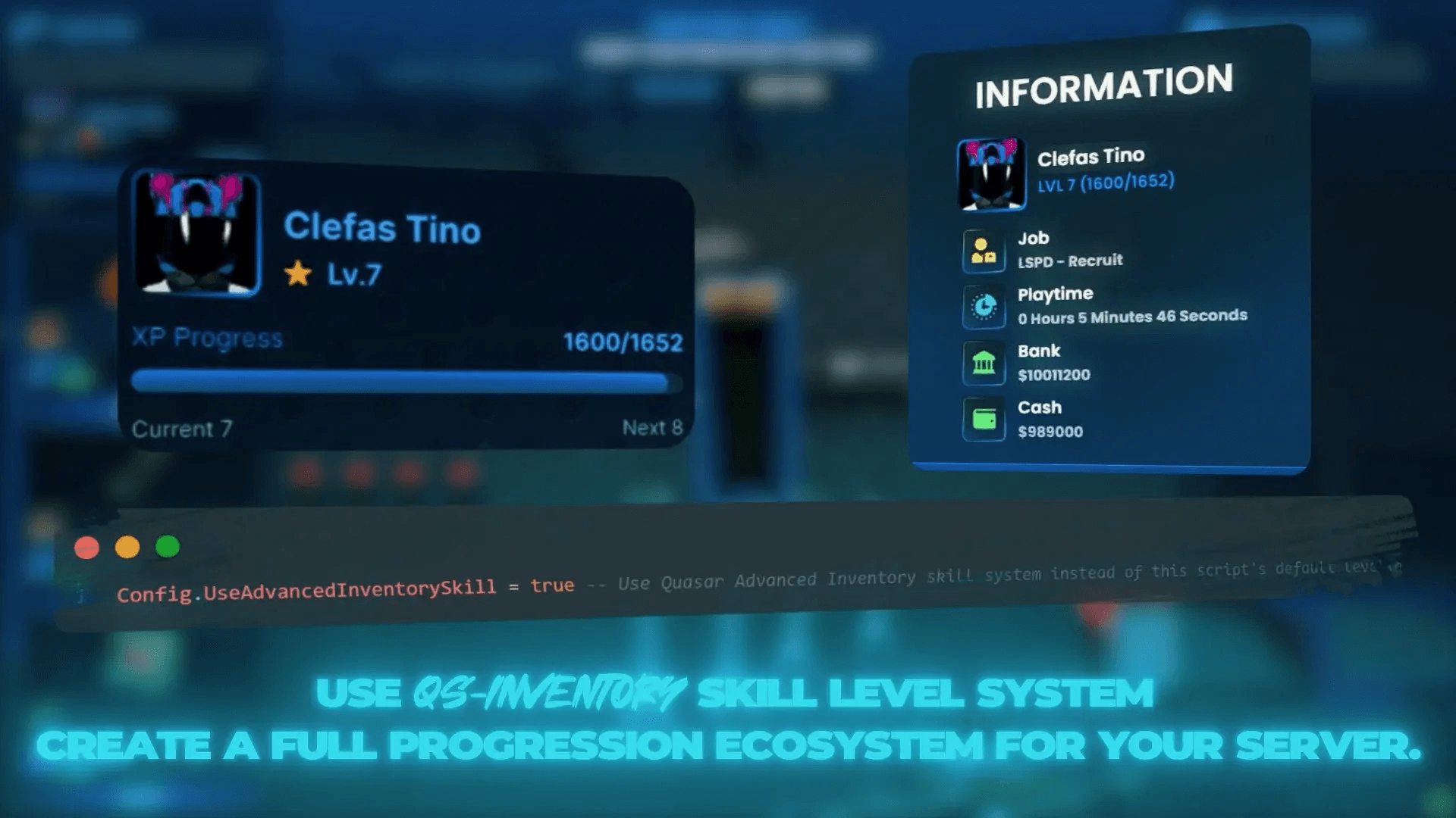FiveM Quasar Crafting XP system progression cooldown recipes crafting roleplay system