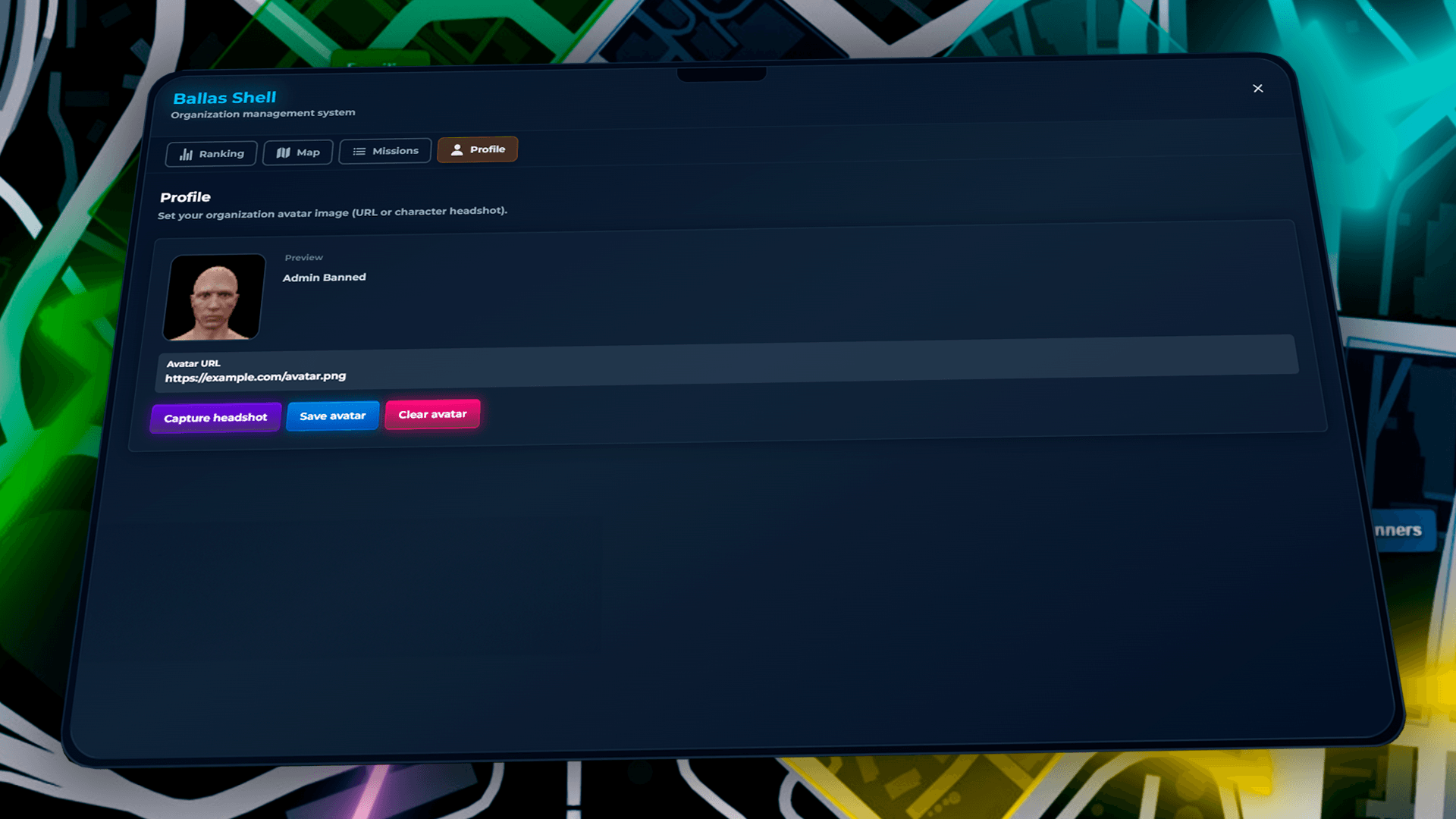 Custom criminal profile interface on a crime tablet showing a player’s personalized image replacing default initials in mafia system UI