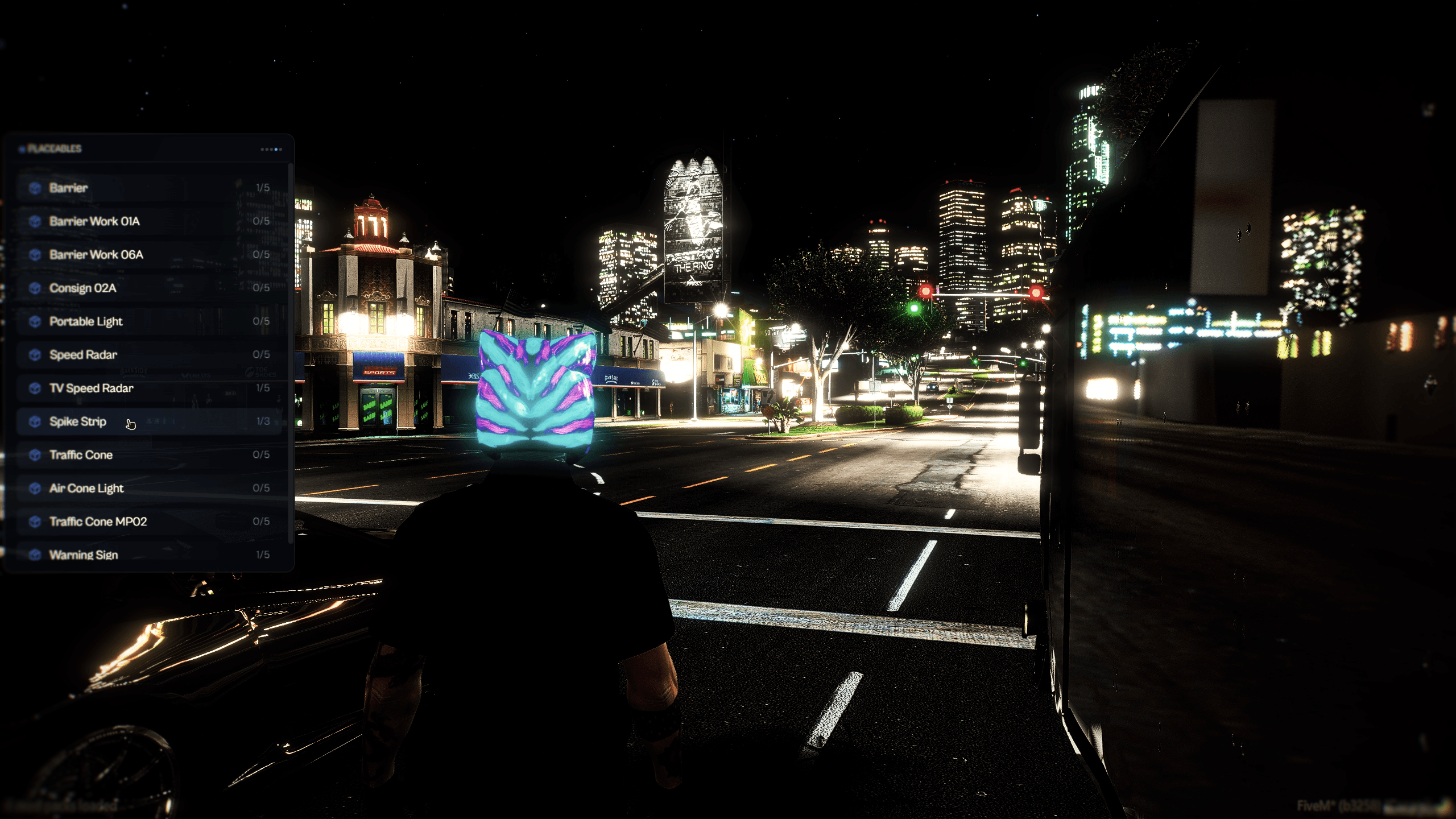 FiveM police placeable objects system with traffic cones barriers spike strips CCTV cameras and interactive tools for traffic control and roleplay operations