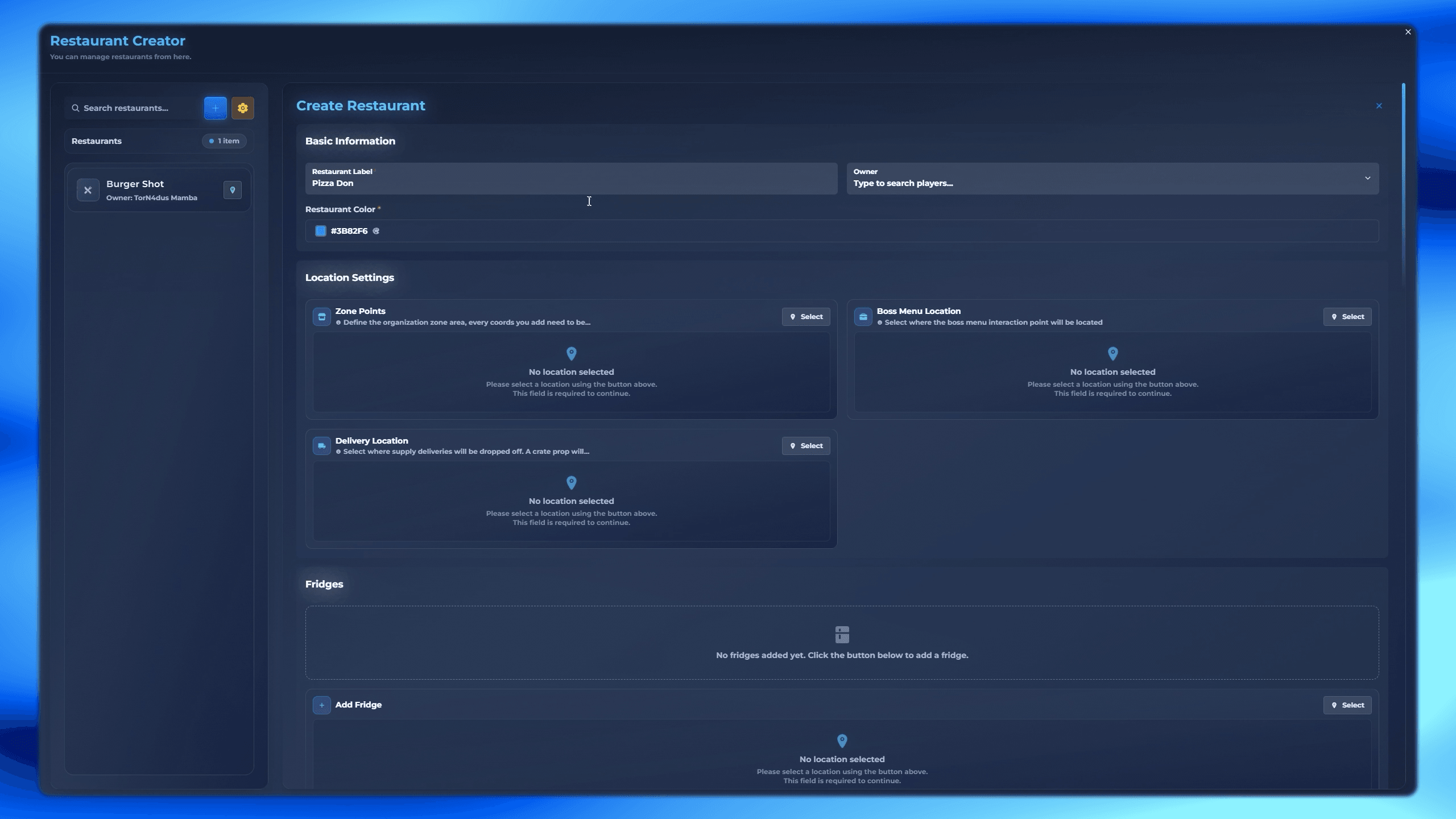 fivem restaurant creator system in game business management esx qb qbcore qbox restaurant building roleplay server economy system