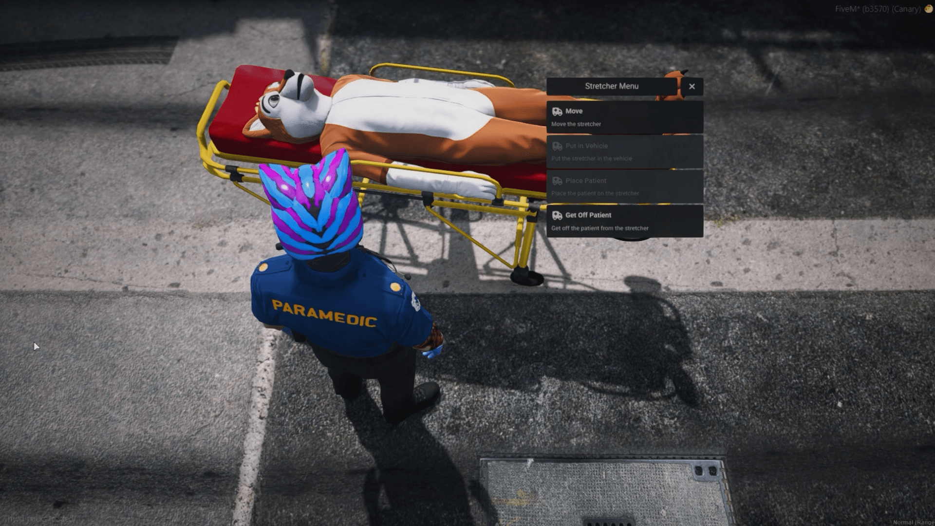 Advanced FiveM stretcher system with EMS paramedics transporting injured patients realistically inside Quasar Medical Creator, immersive ambulance roleplay gameplay, hospital emergency interactions, realistic medical transportation mechanics, modern EMS features, detailed ambulance system for ESX QB-Core and Qbox FiveM servers.