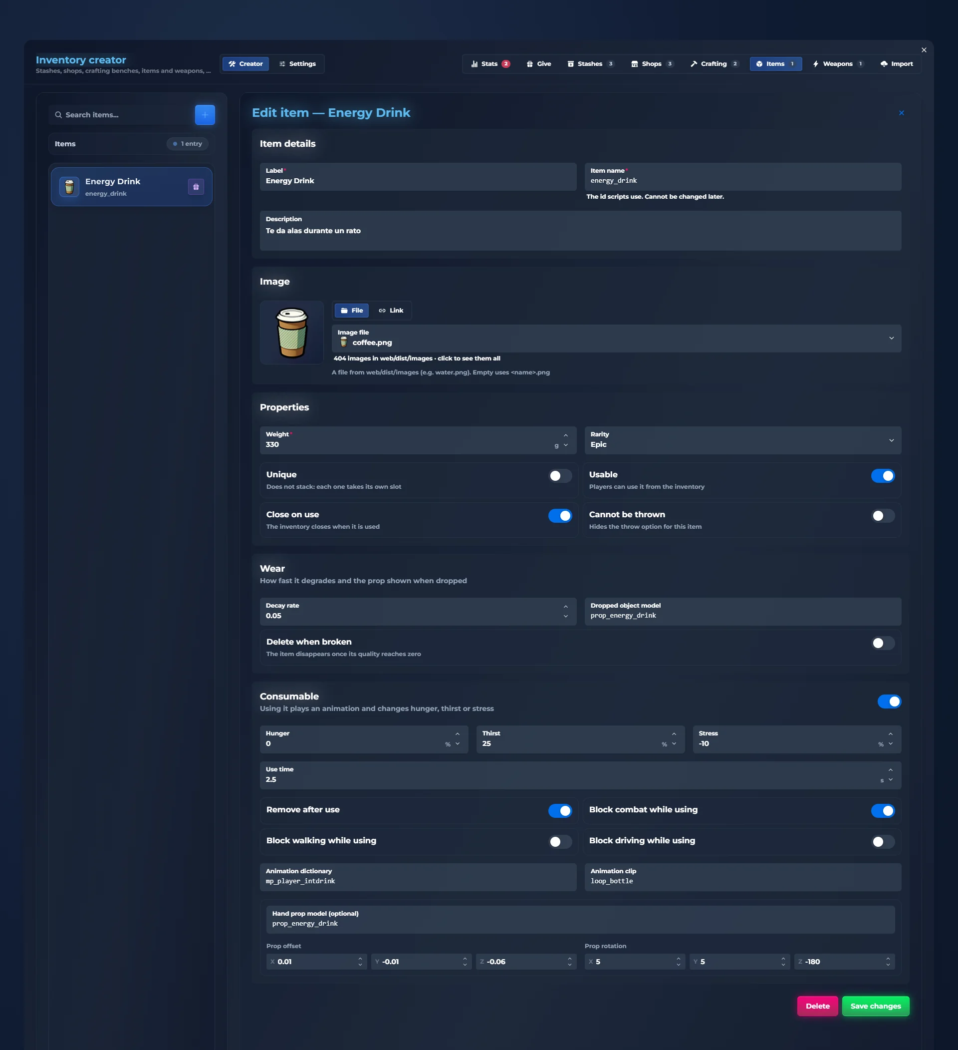 Create FiveM items in game: the qs-inventory /inventorycreator panel