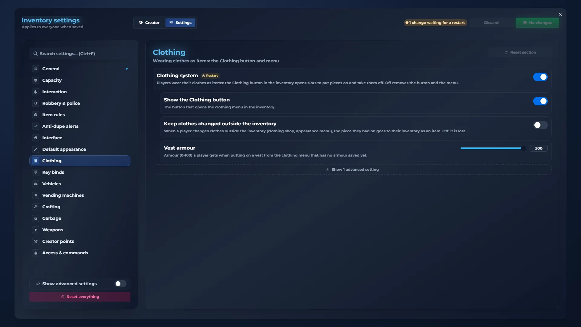 qs-inventory admin panel: Clothing. Clothes as items