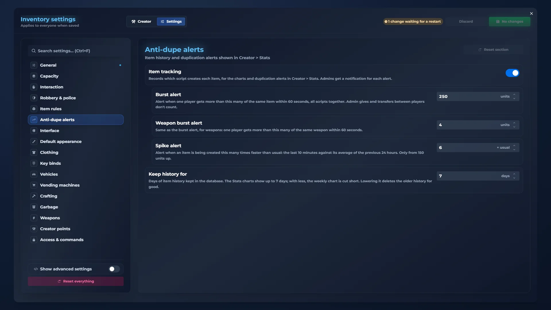 qs-inventory admin panel: Anti-dupe. Alerts when something is off